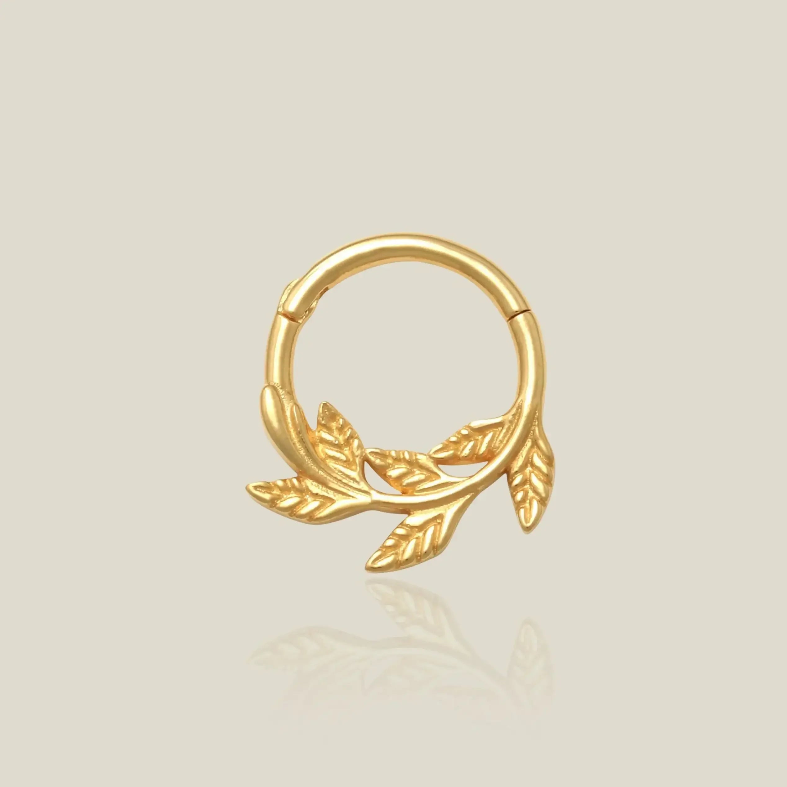 14K Solid Gold Laurel Leaf Clicker Hoop – Anygolds