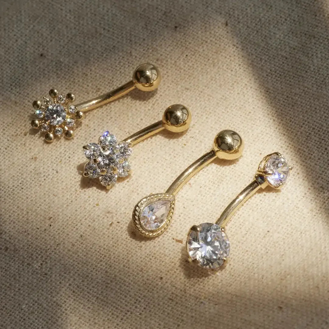 14K Solid Gold Teardrop Stone Curved Barbell - 14G – Anygolds
