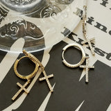 14K Solid Gold Diamond Cross Hoop Drop Earrings – Anygolds