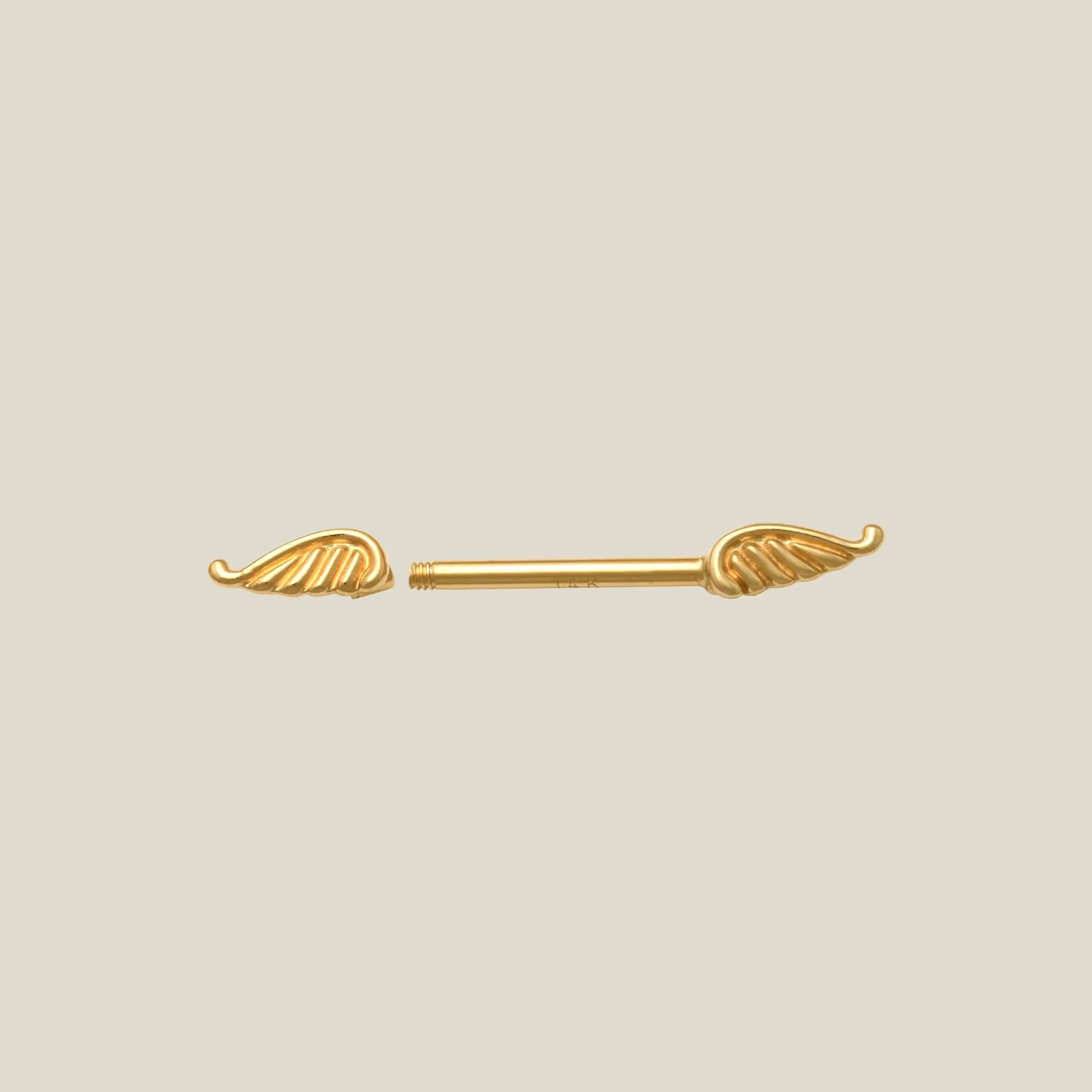 14K Solid Gold Angel Wings Straight Barbell – Anygolds