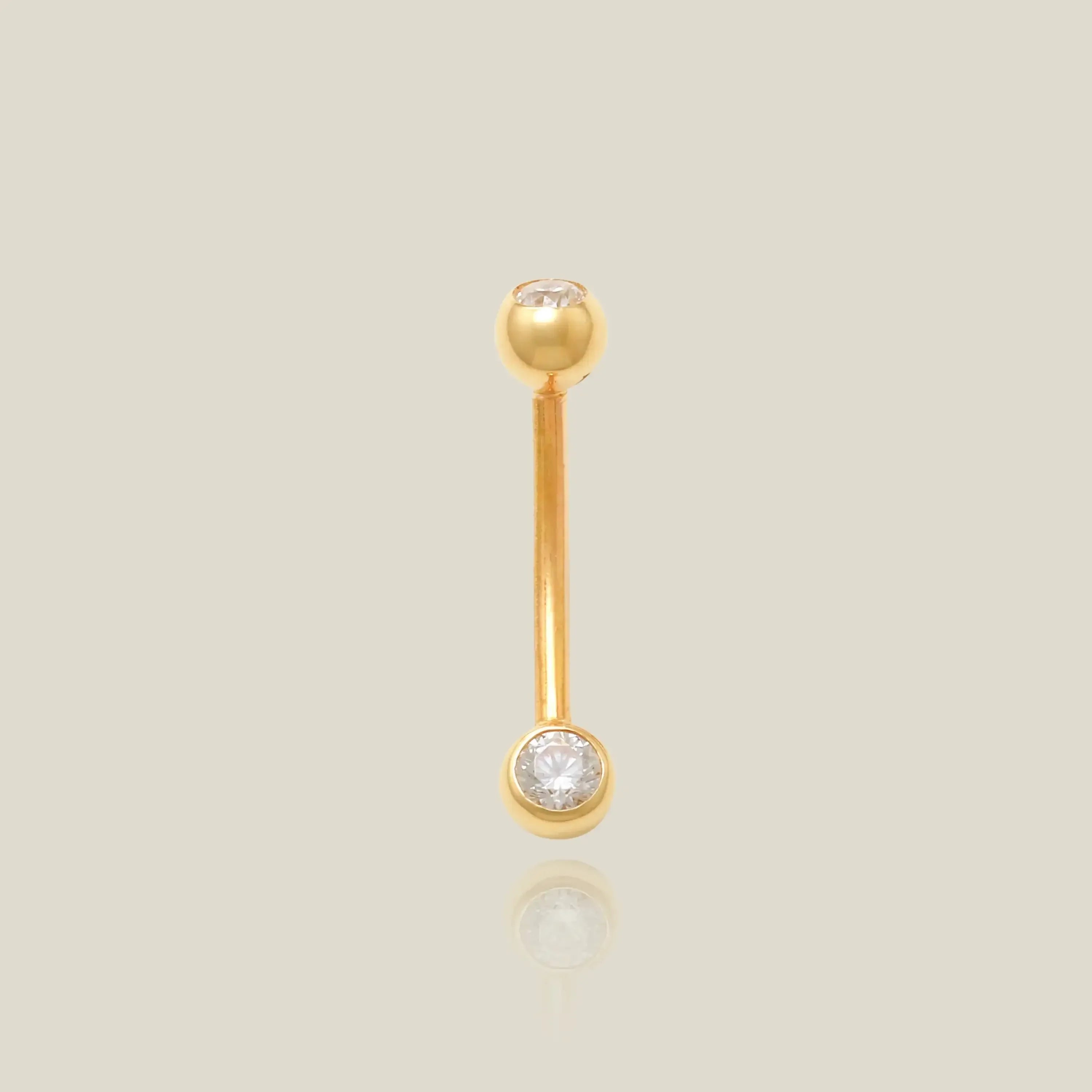 14K Solid Gold Double CZ Curved Barbell – Anygolds