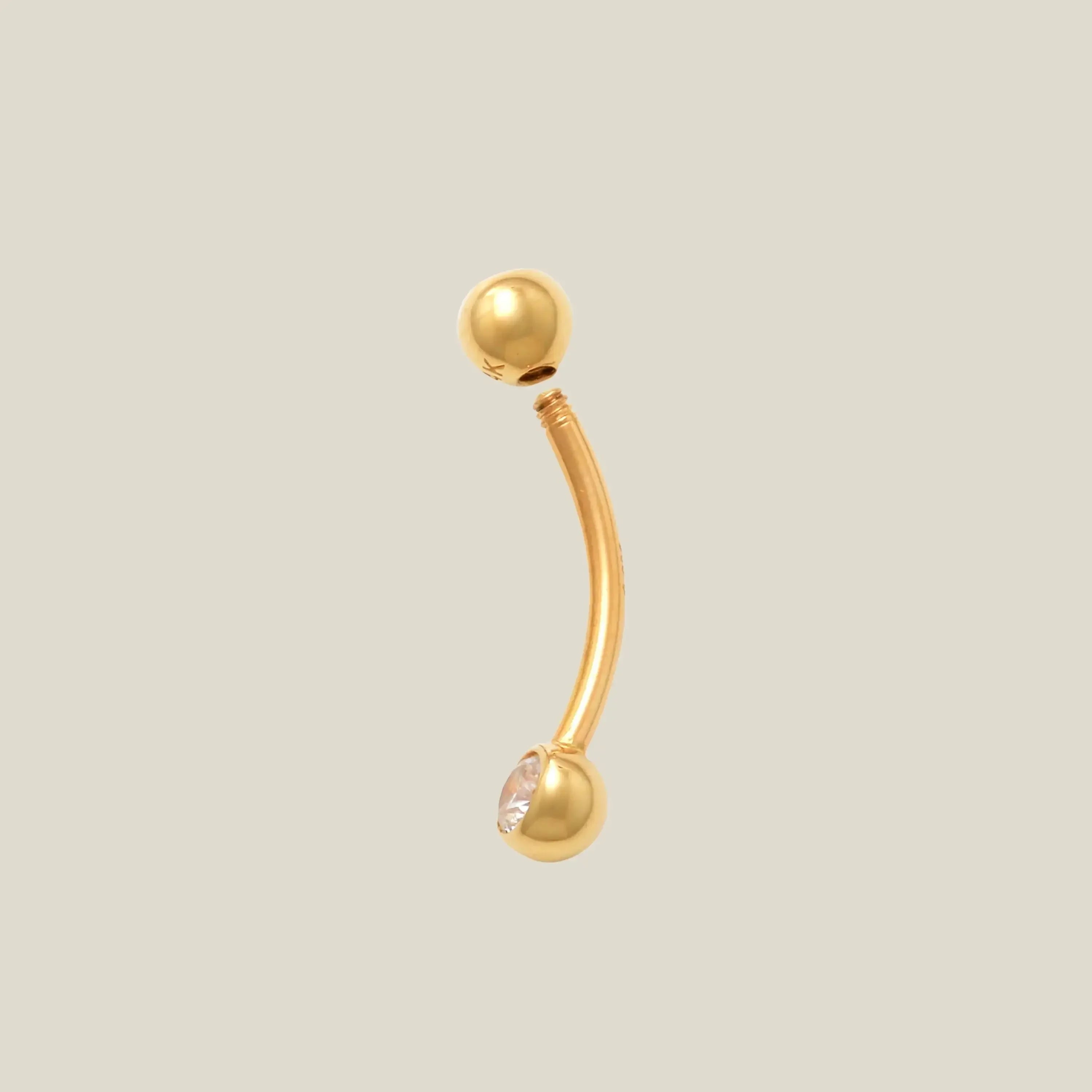 14K Solid Gold Double CZ Curved Barbell – Anygolds