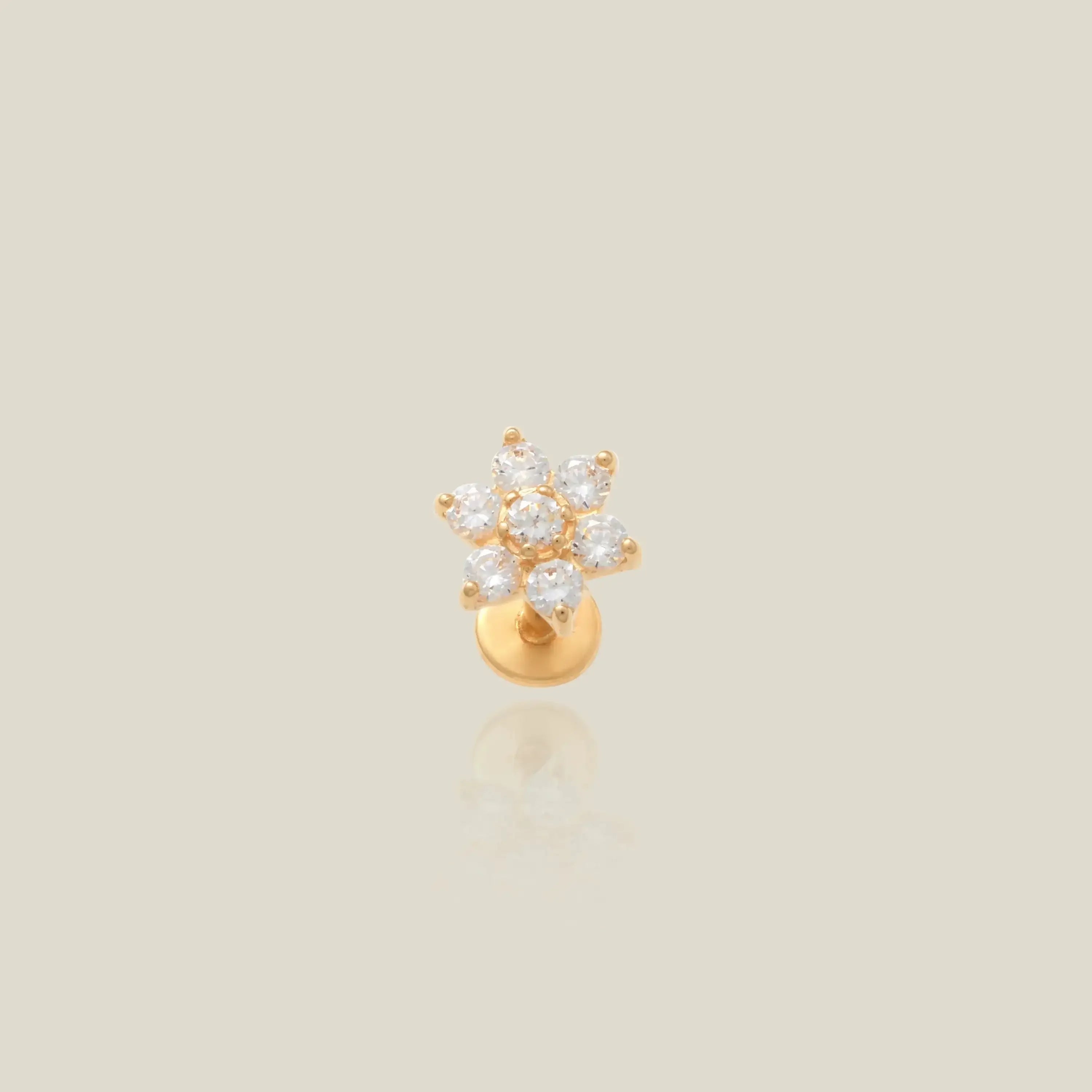 14K Solid Gold CZ Flower Stud – Anygolds