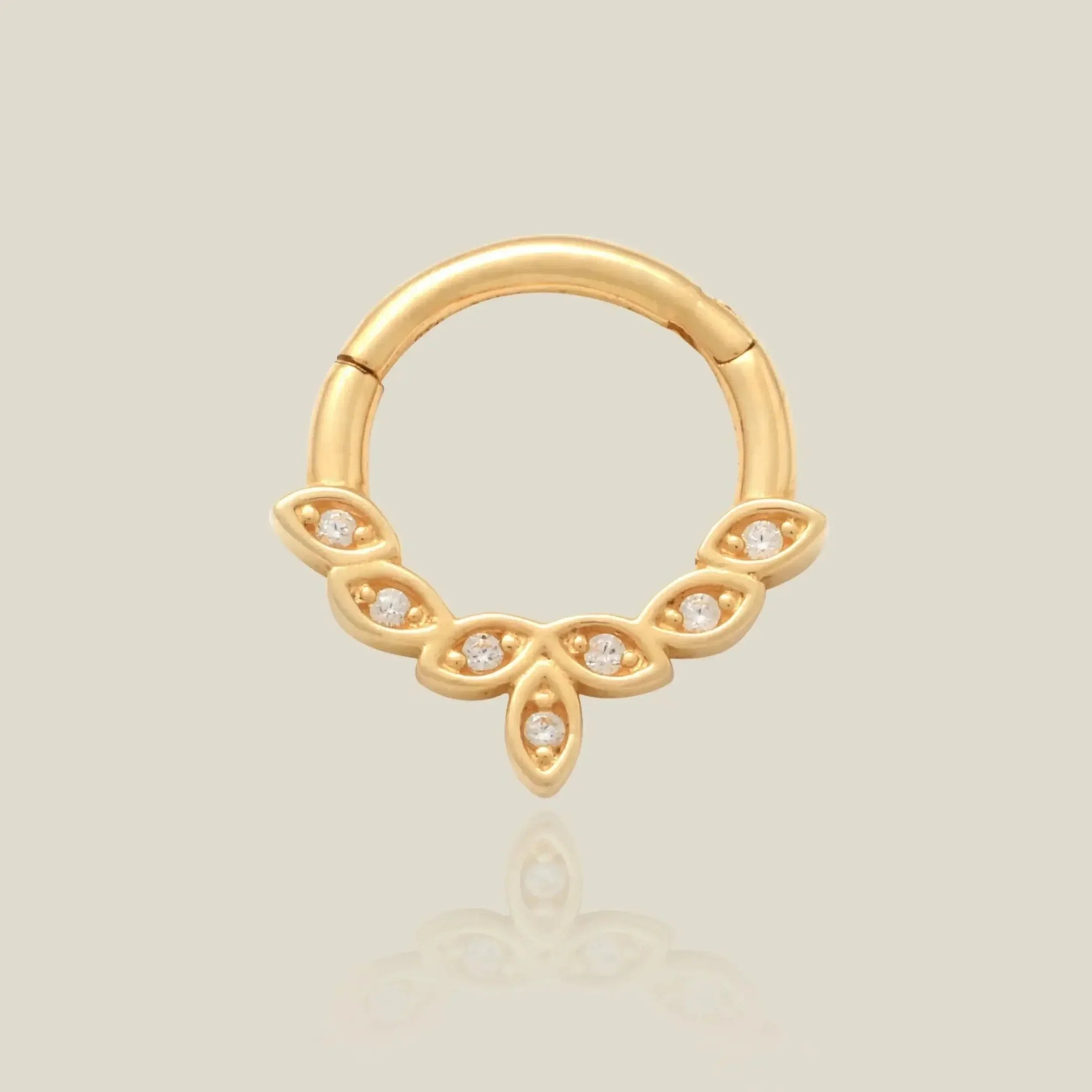 14K Solid Gold CZ Laurel Leaf Clicker Hoop – Anygolds
