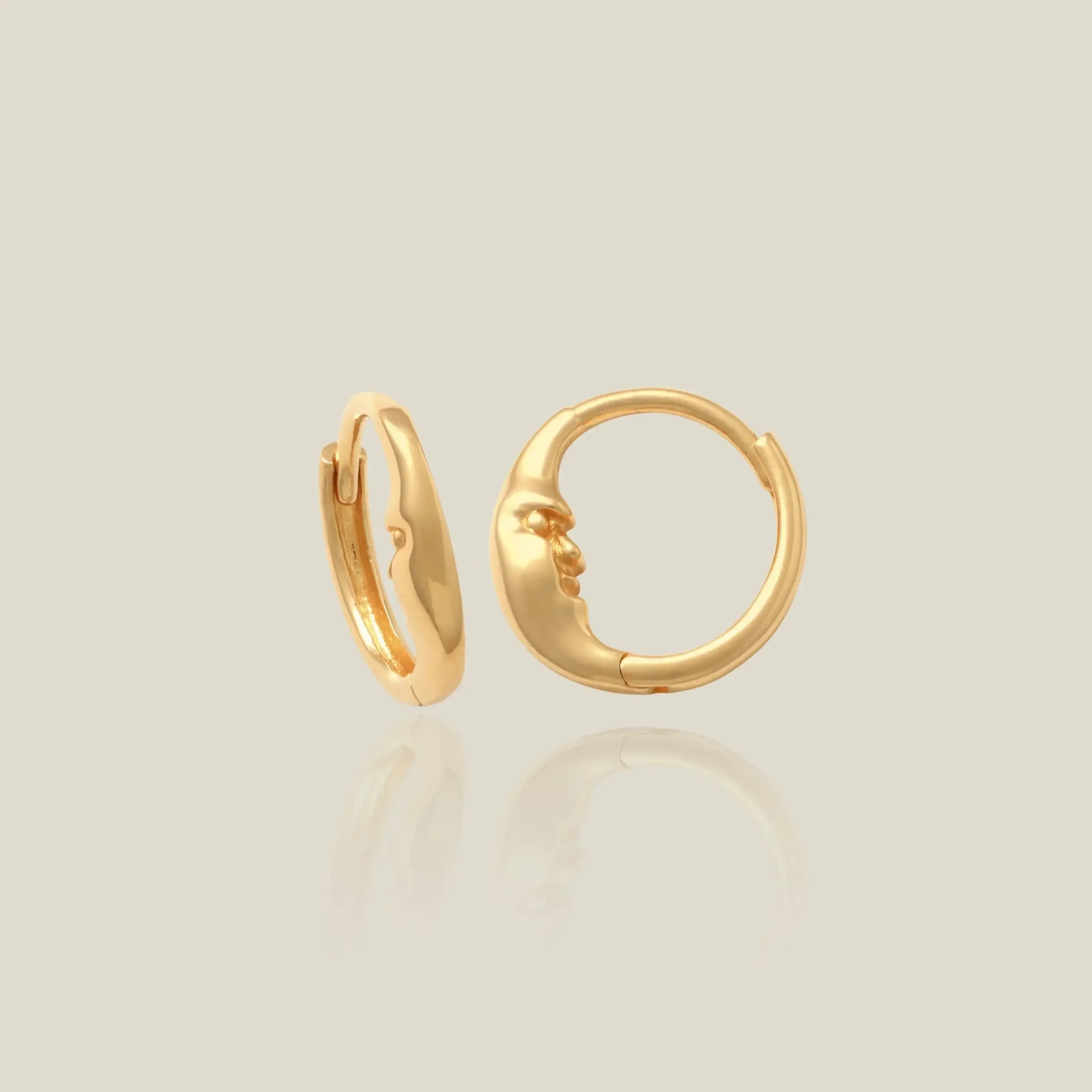 14K Solid Gold Moon Arc Face Huggie Hoop Earrings – Anygolds