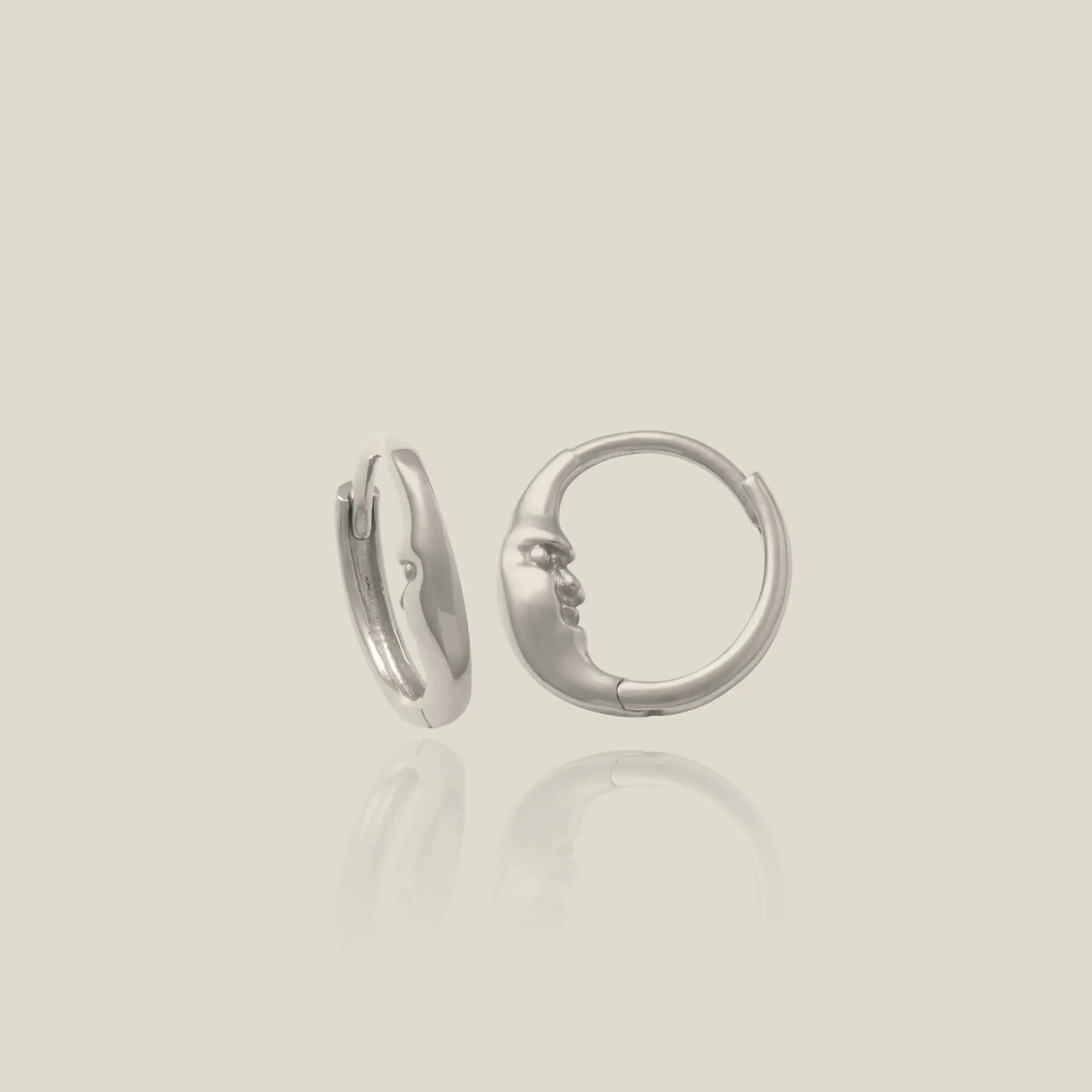 14K Solid Gold Moon Arc Face Huggie Hoop Earrings – Anygolds