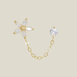 14K Solid Gold Flower & Stone Chain Double Stud Earring – Anygolds