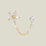 14K Solid Gold Flower & Stone Chain Double Stud Earring – Anygolds