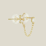 14K Solid Gold Flower & Stone Chain Double Stud Earring – Anygolds