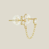 14K Solid Gold Flower & Stone Chain Double Stud Earring – Anygolds