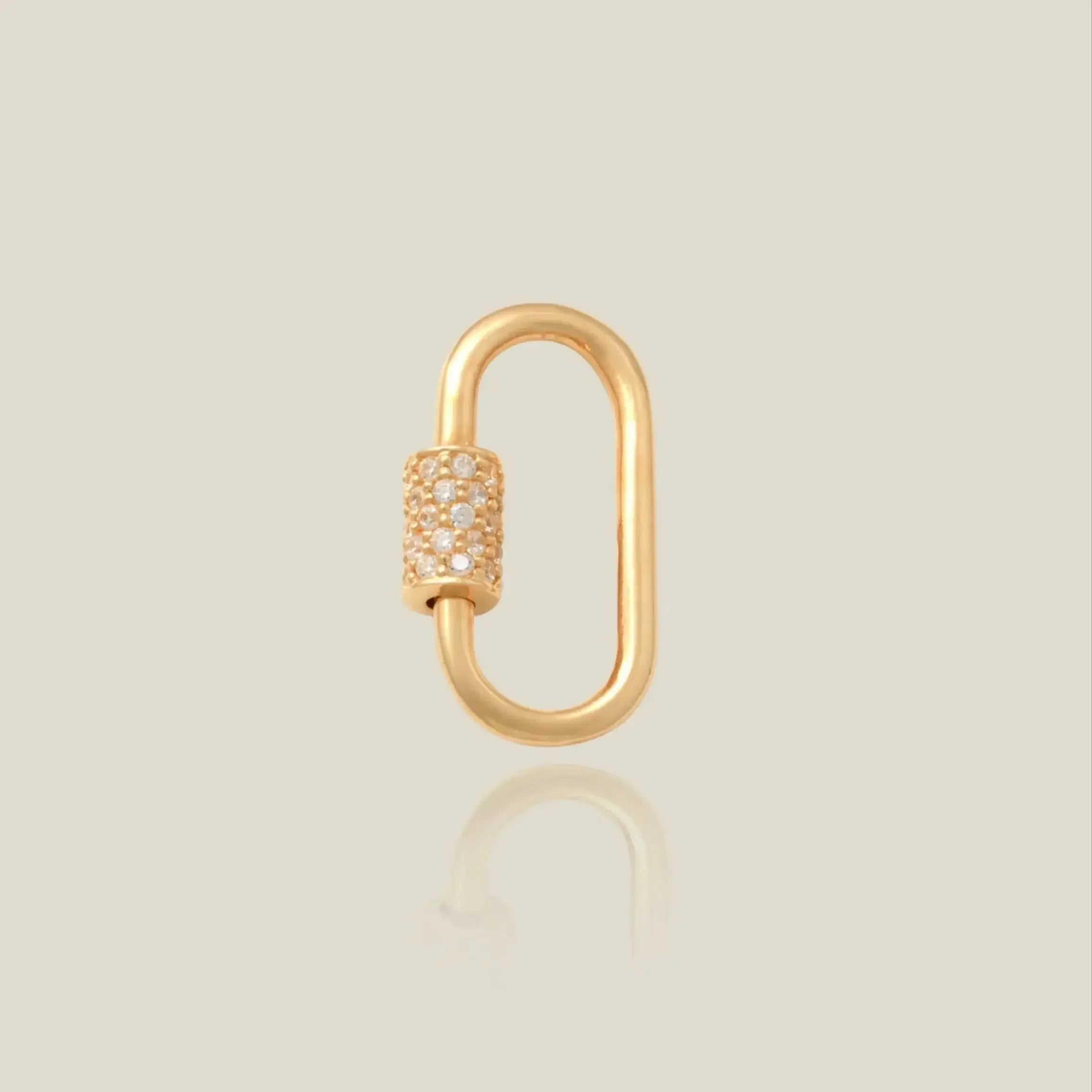 14K Solid Gold CZ Barrel Oval Carabiner Screw Connector – Anygolds