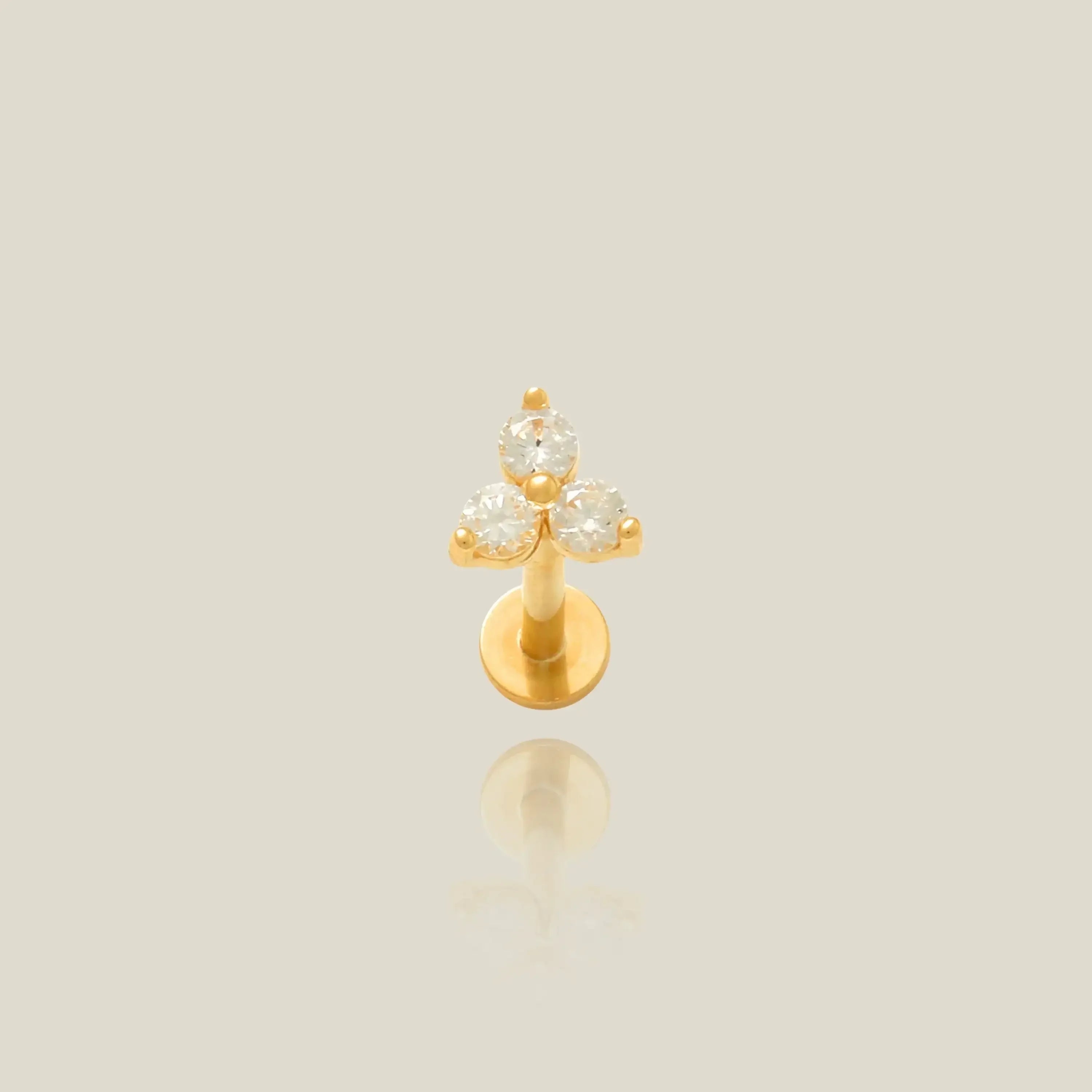14K Solid Gold Trinity Lotus CZ Stud – Anygolds