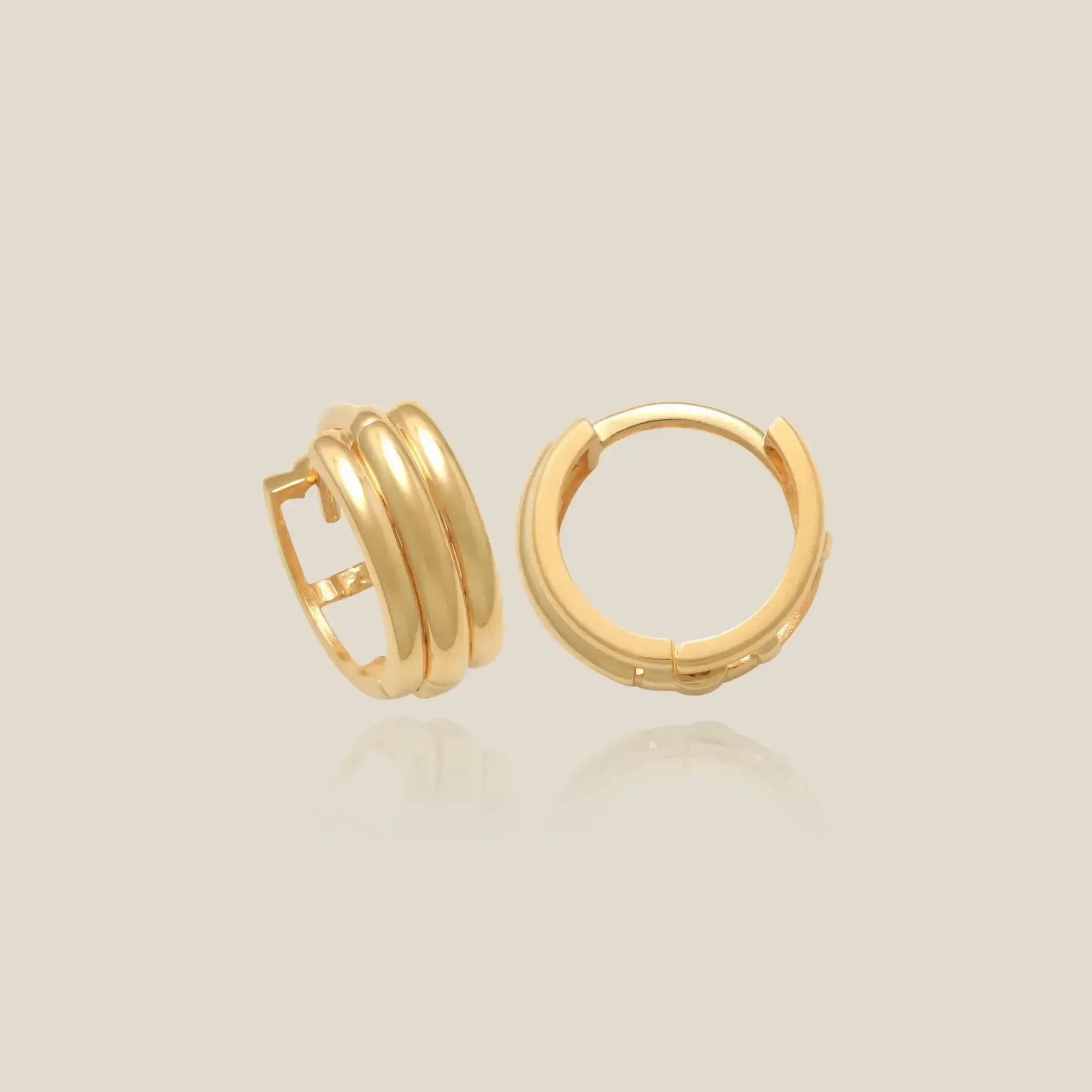 14K Solid Gold Tri-Gold Mini Hoop Earrings – Anygolds