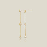 14K Solid Gold Pearl Chain Drop Earrings – Anygolds