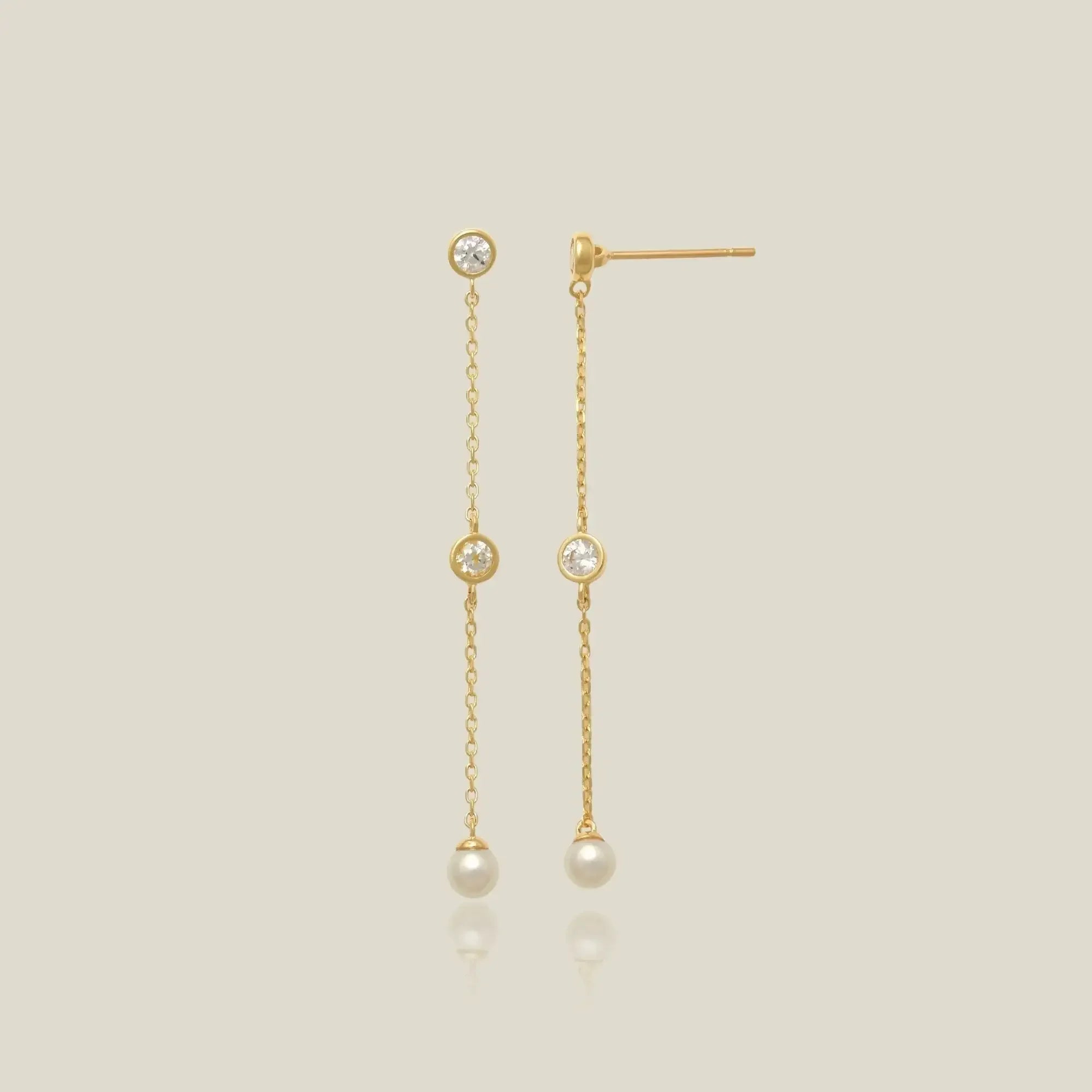 14K Solid Gold Pearl Chain Drop Earrings – Anygolds