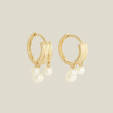 14K Solid Gold Triple Pearl Drop Earrings – Anygolds