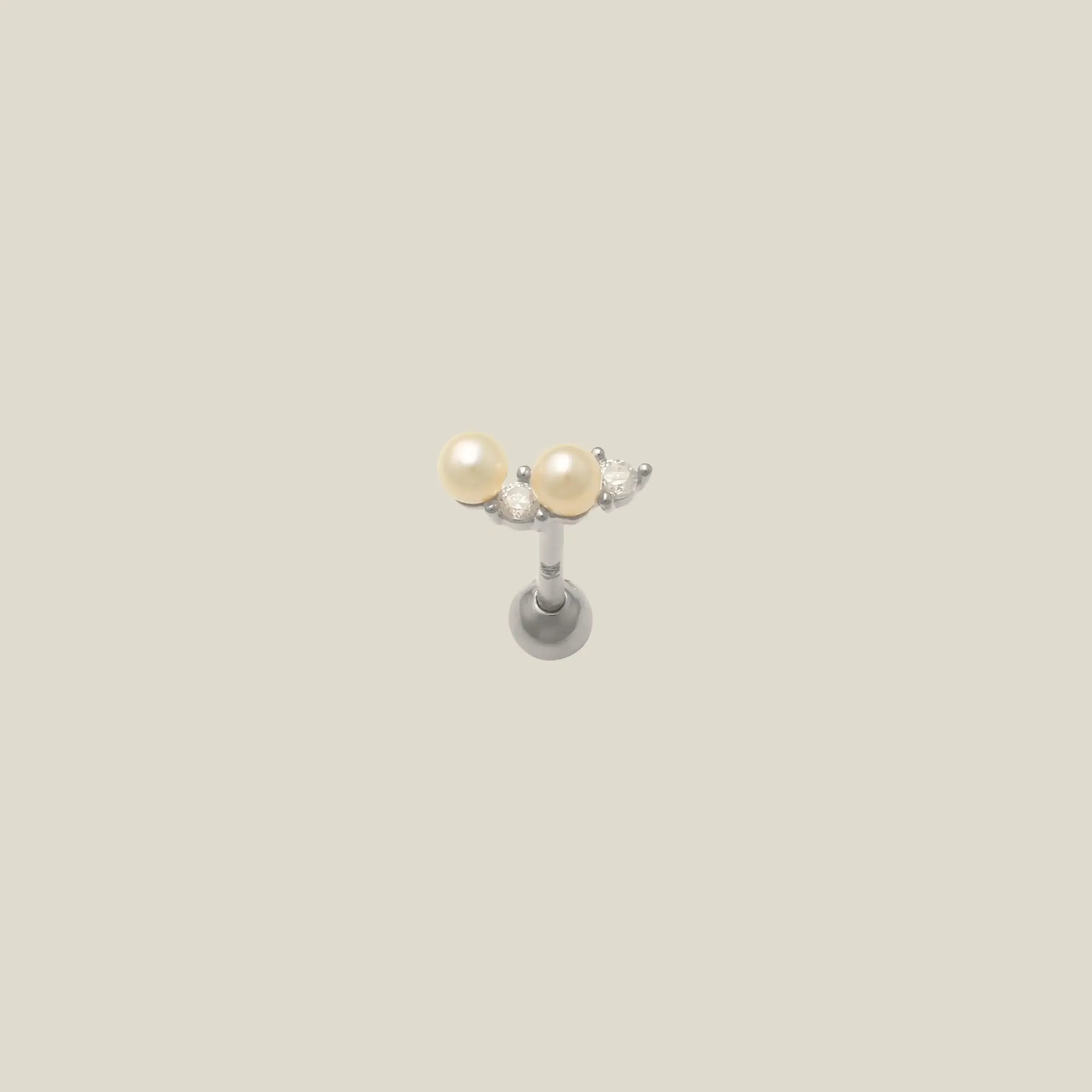 14K Solid Gold Double Pearl Stack Stud – Anygolds