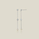 14K Solid Gold Pearl Chain Drop Earrings – Anygolds