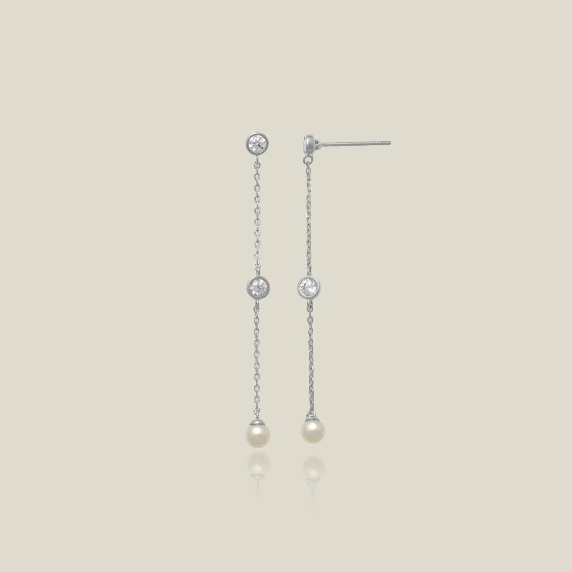 14K Solid Gold Pearl Chain Drop Earrings – Anygolds