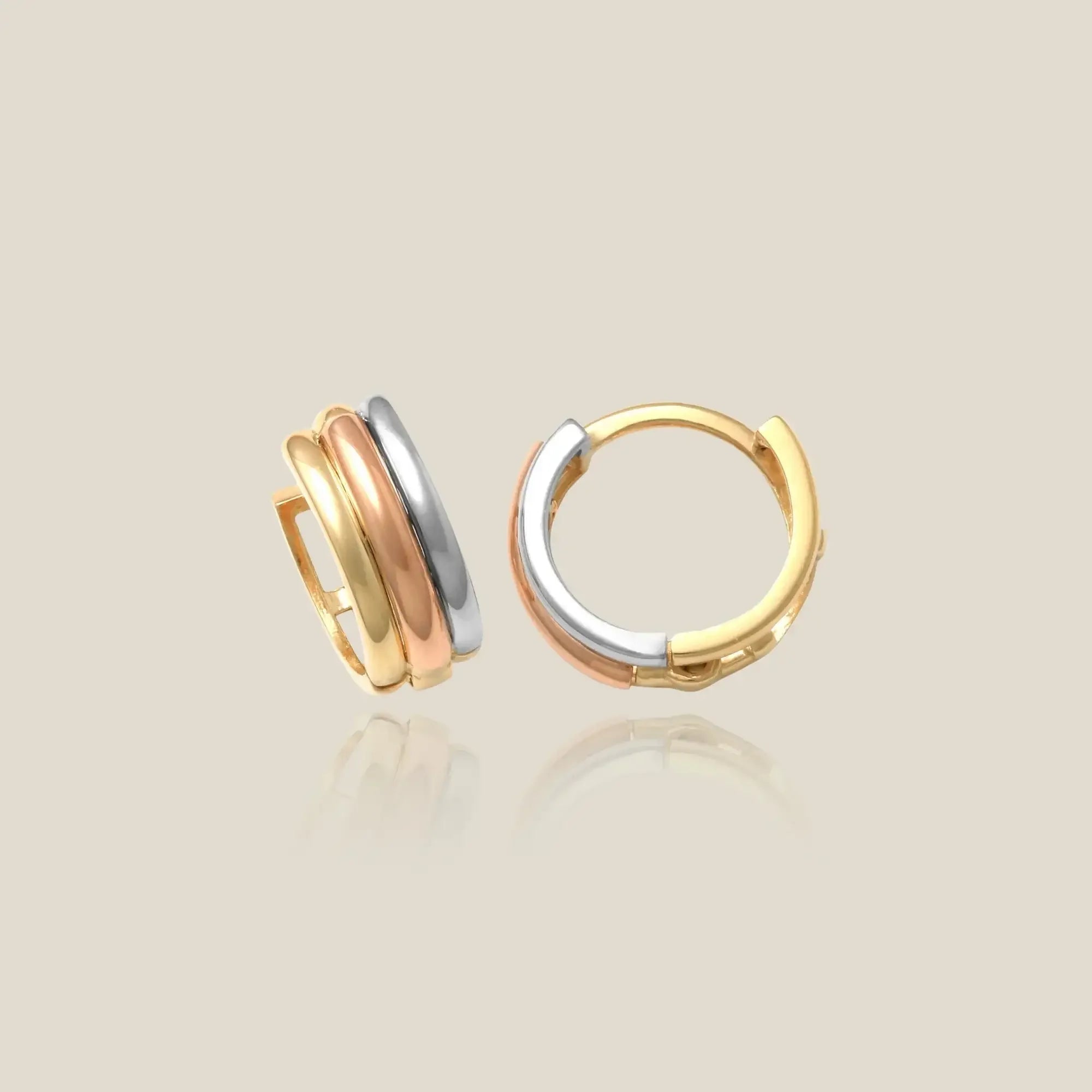 14K Solid Gold Tri-Gold Mini Hoop Earrings – Anygolds