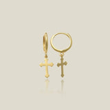 14K Solid Gold Budded Cross Drop Earrings – Anygolds