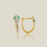 14K Solid Gold Diamond Emerald Snake Eyes Hoop Earrings – Anygolds