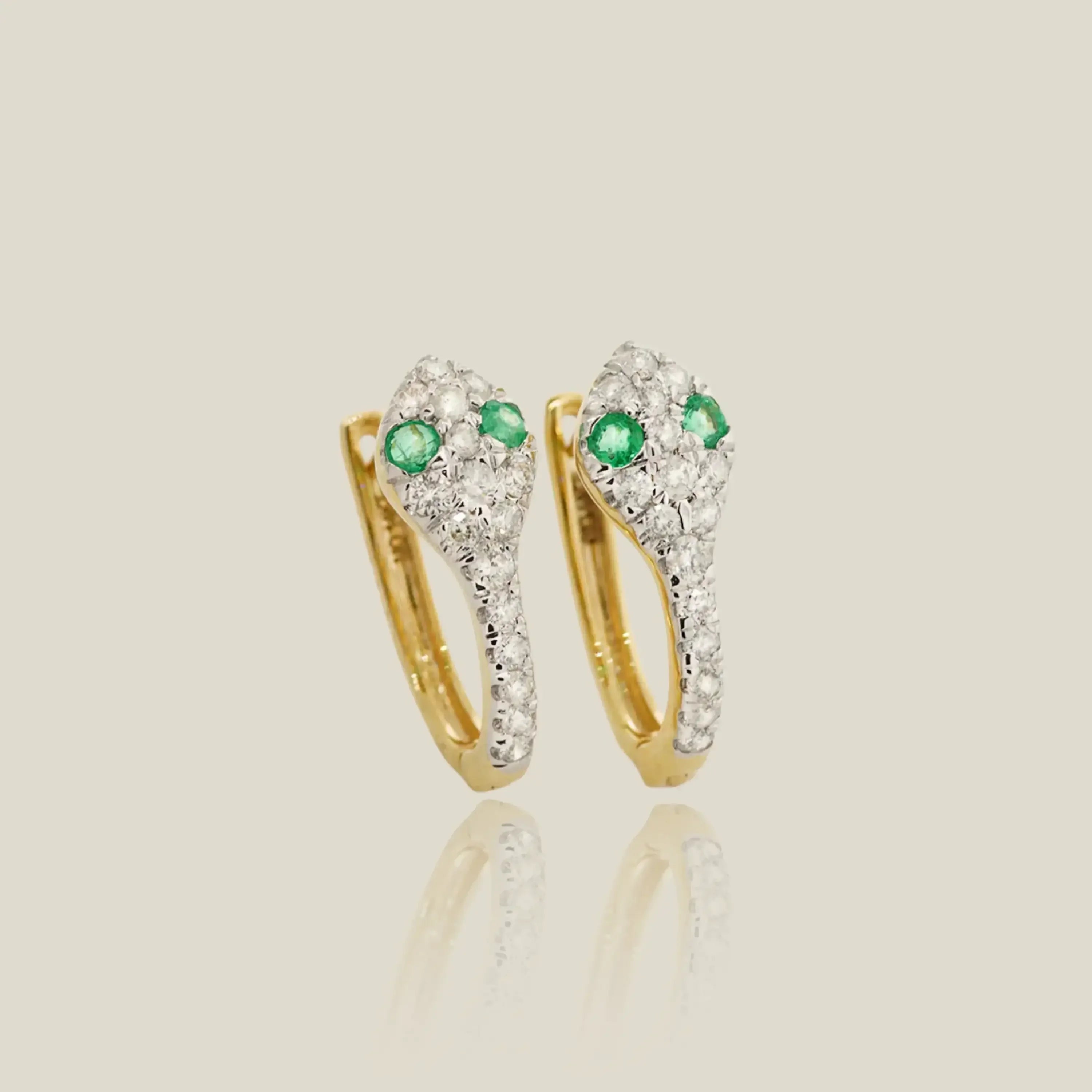 14K Solid Gold Diamond Emerald Snake Eyes Hoop Earrings – Anygolds