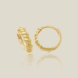 14K Solid Gold Rope Sculpted Huggie Hoop Earrings – Anygolds