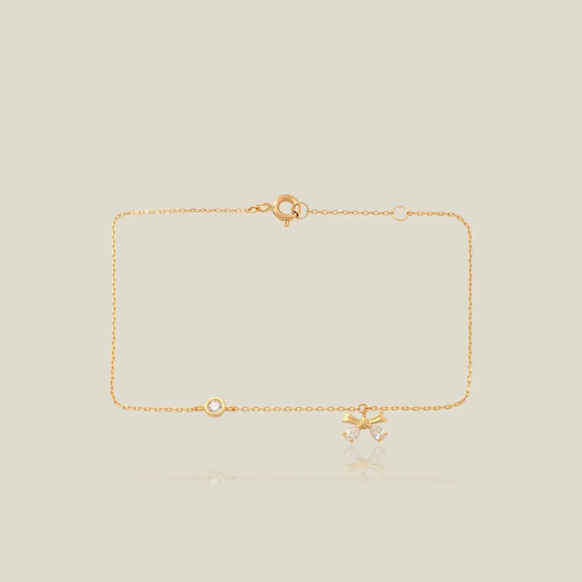 14K Solid Gold Bow & Round Stone Bracelet – Anygolds