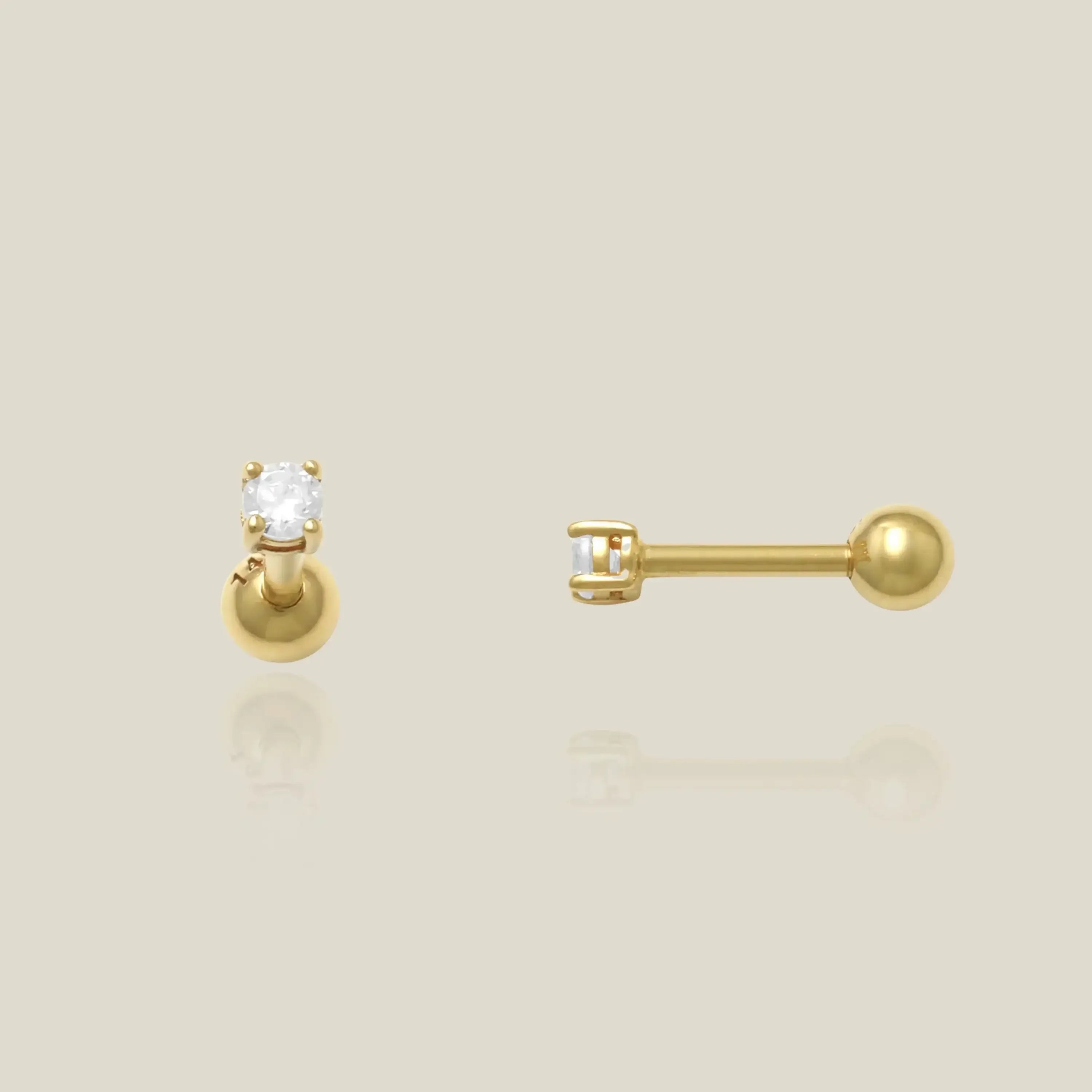 14K Solid Gold Diamond Round Stud – Anygolds