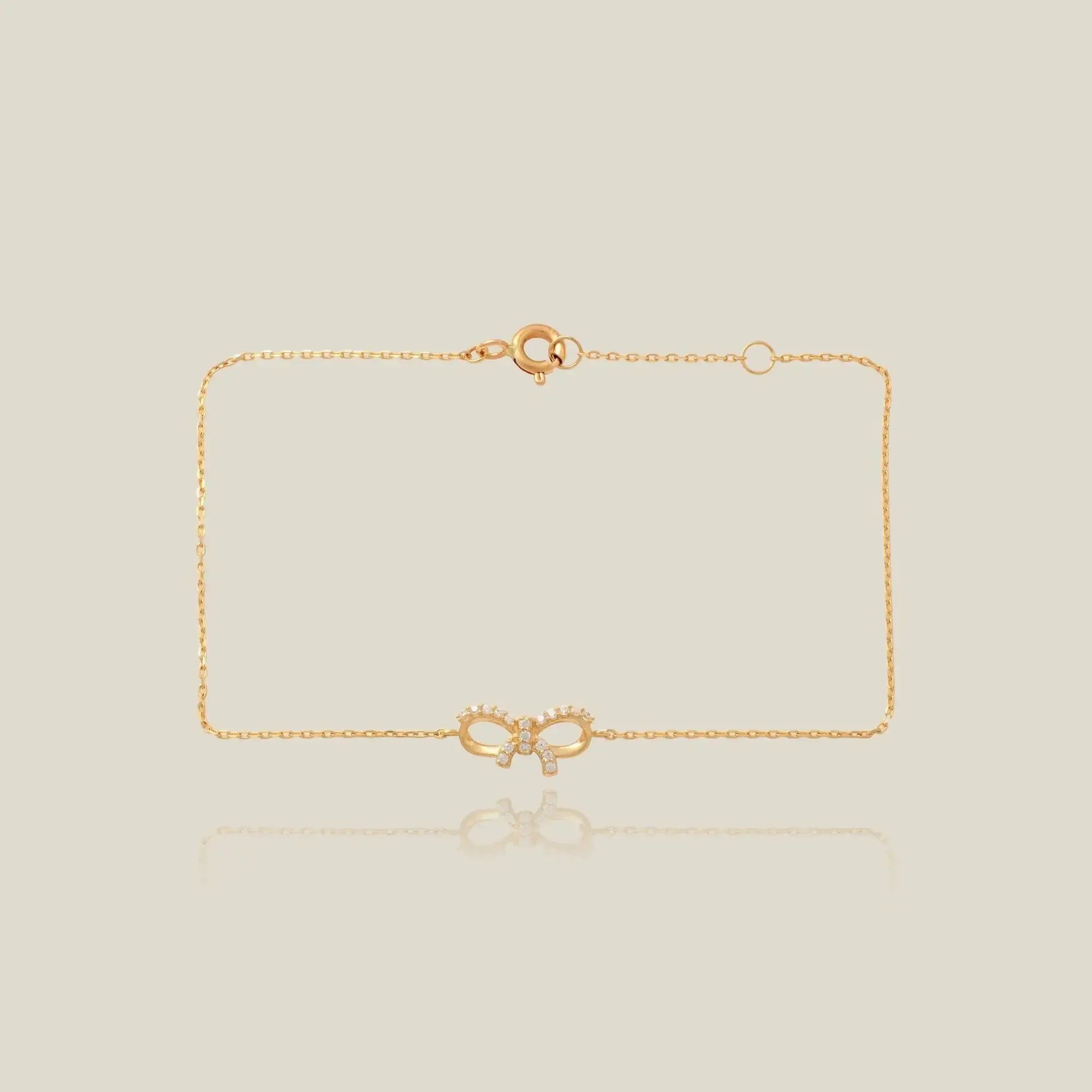 14K Solid Gold CZ Open Bow Bracelet – Anygolds