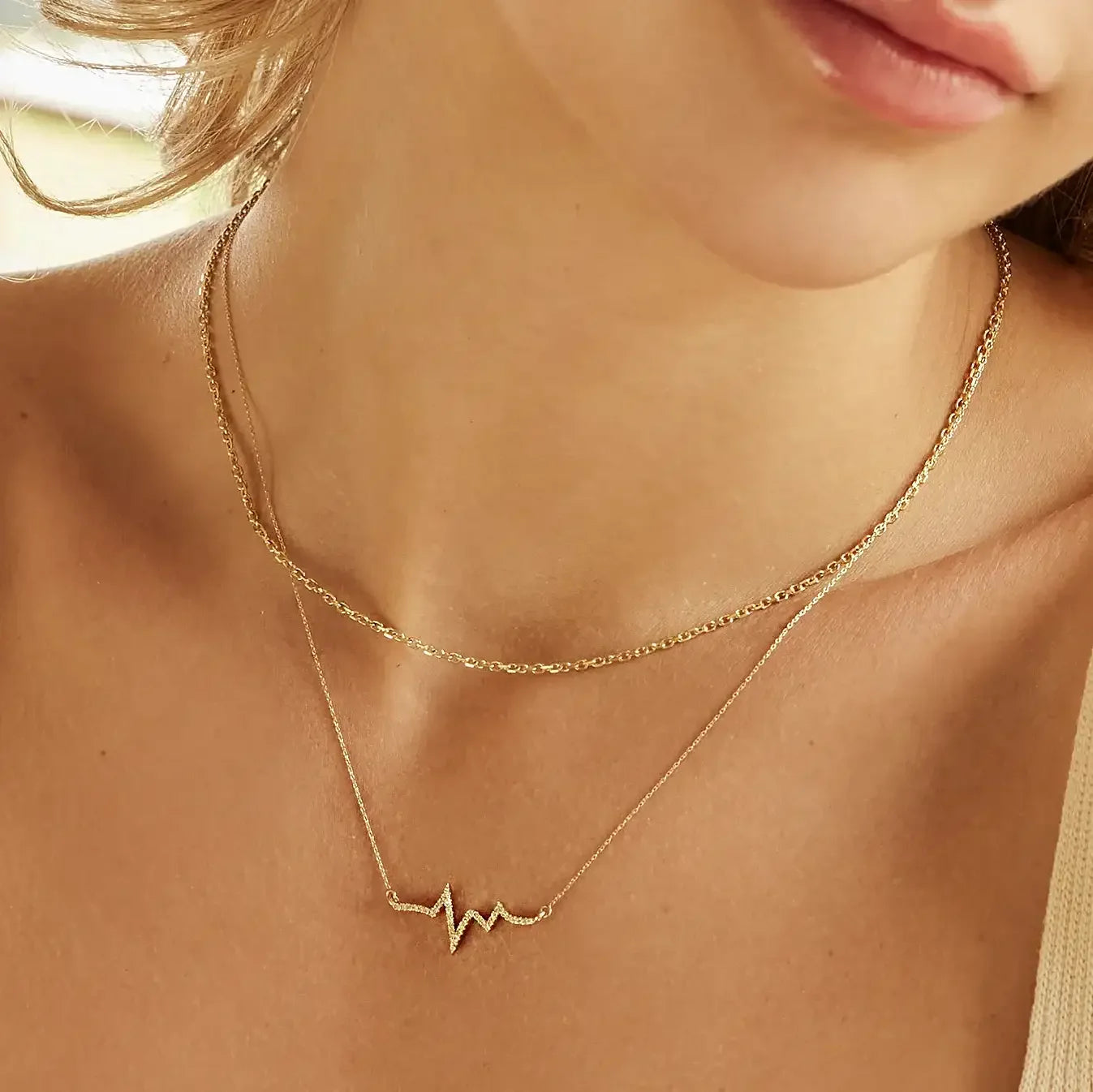 14K Solid Gold Diamond Heart Beat Necklace – Anygolds