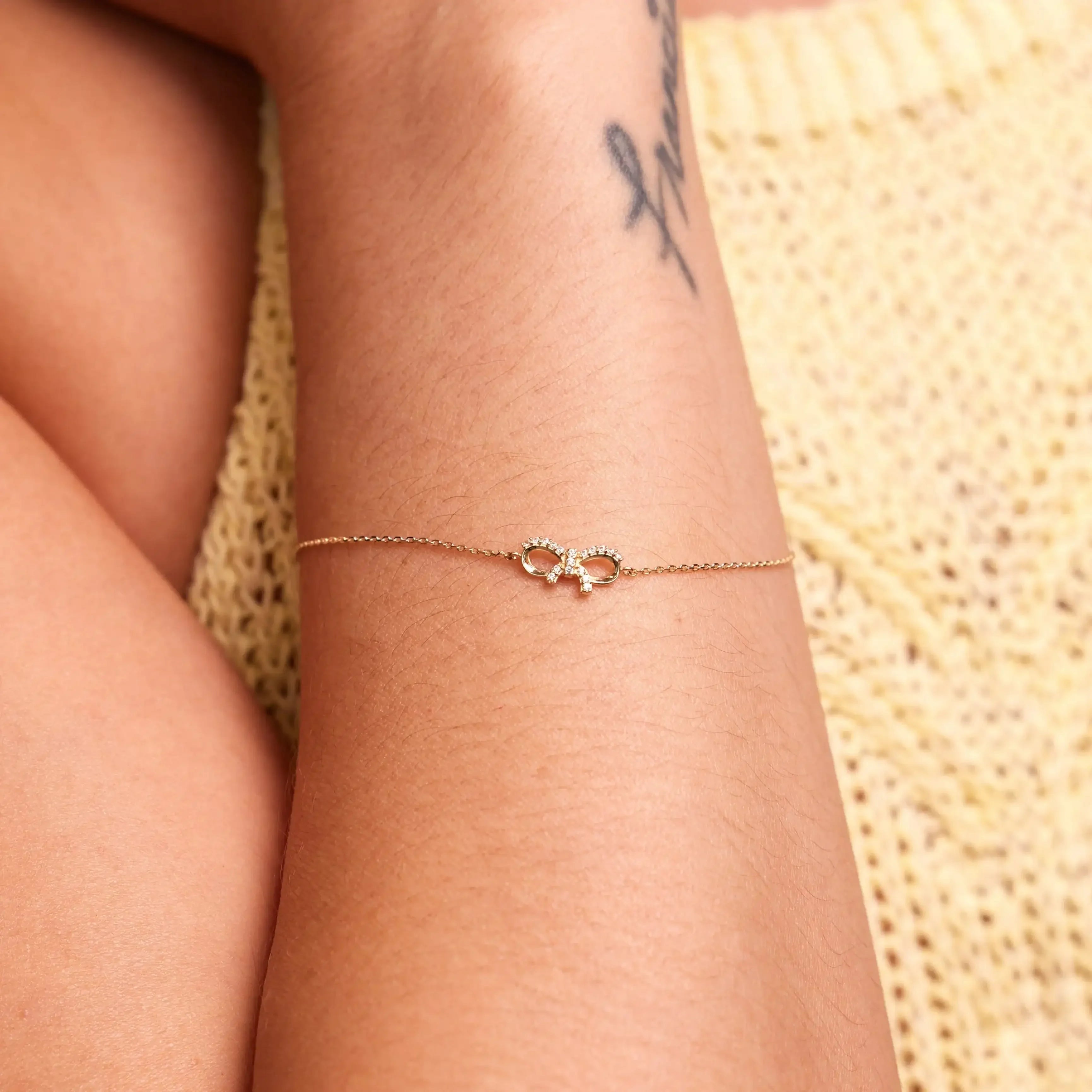 14K Solid Gold CZ Open Bow Bracelet – Anygolds