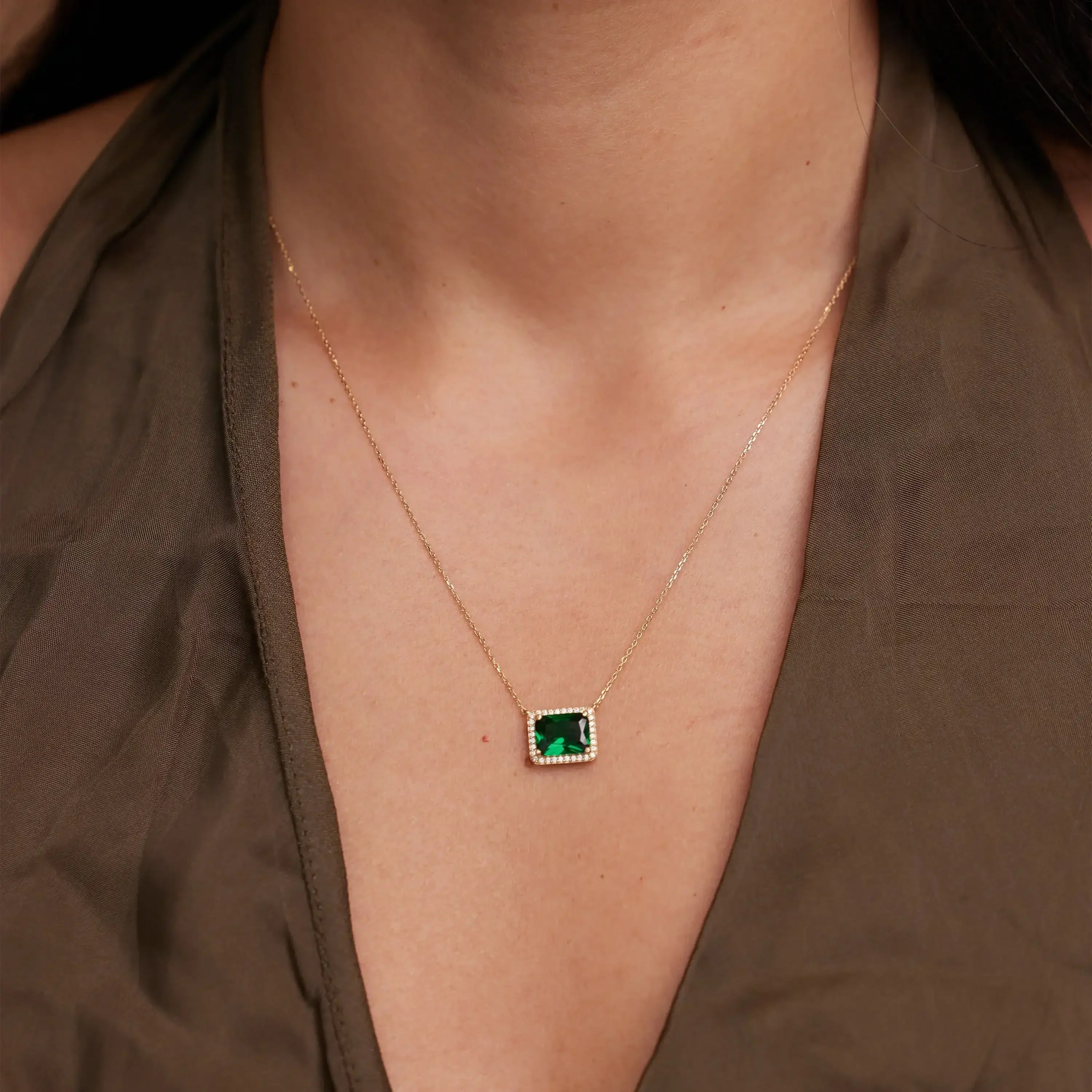 14K Solid Gold Color Stone Square Necklace – Anygolds