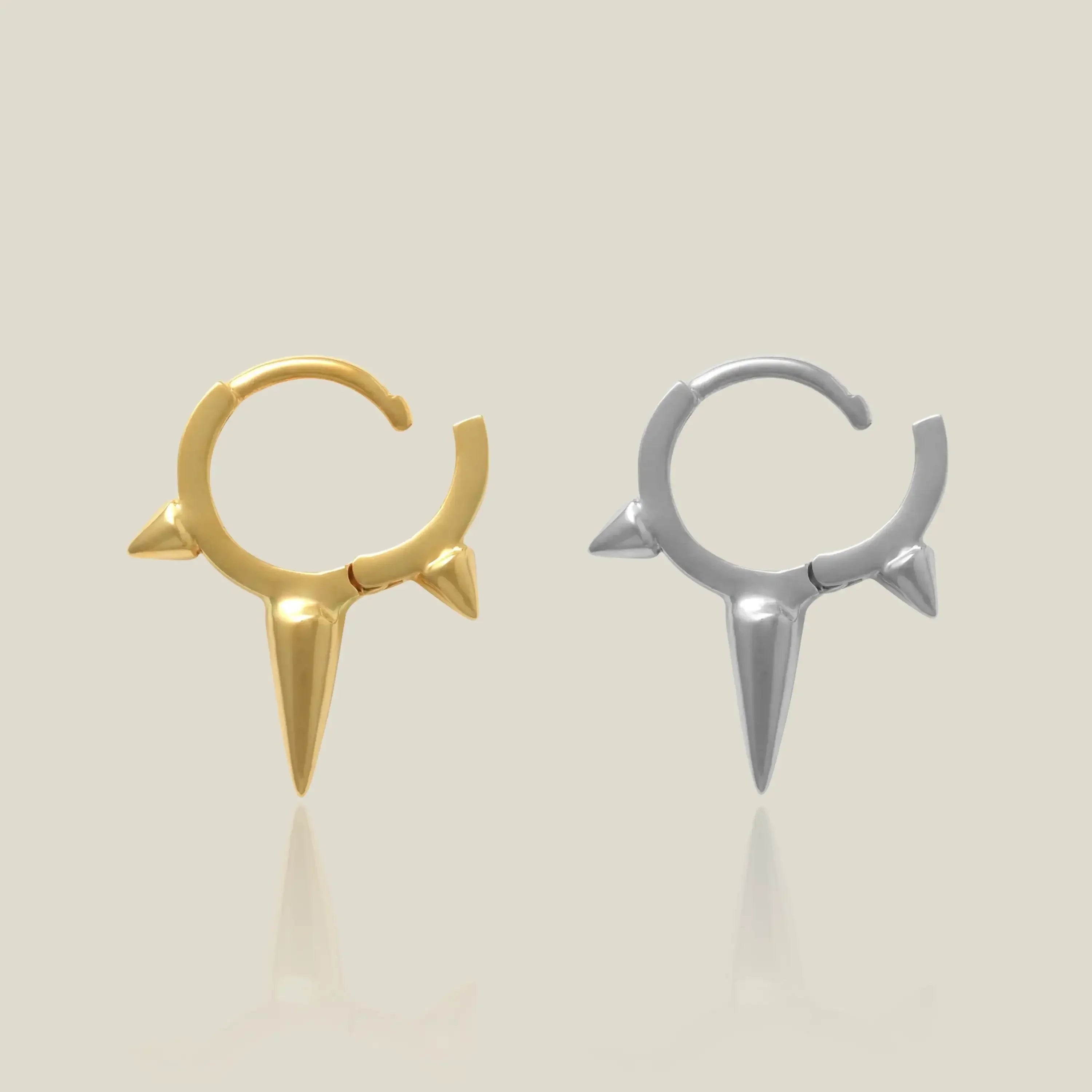 14K Solid Gold Triple Spike Clicker Hoop – Anygolds