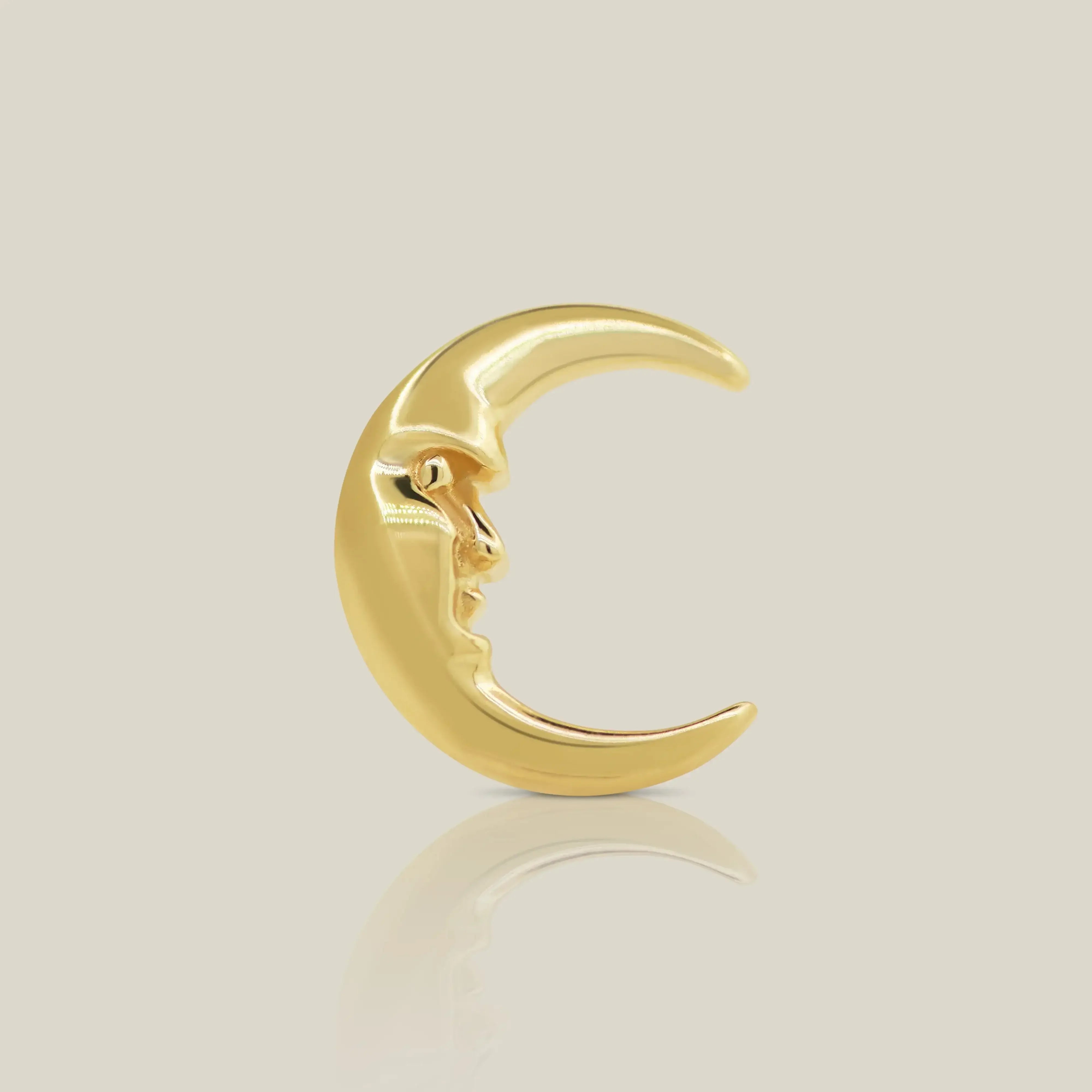 14K Solid Gold Crescent Moon Face Stud – Anygolds