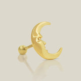 14K Solid Gold Crescent Moon Face Stud – Anygolds