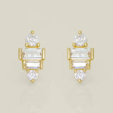 14K Solid Gold Bezel CZ Baguette Stud Earrings – Anygolds