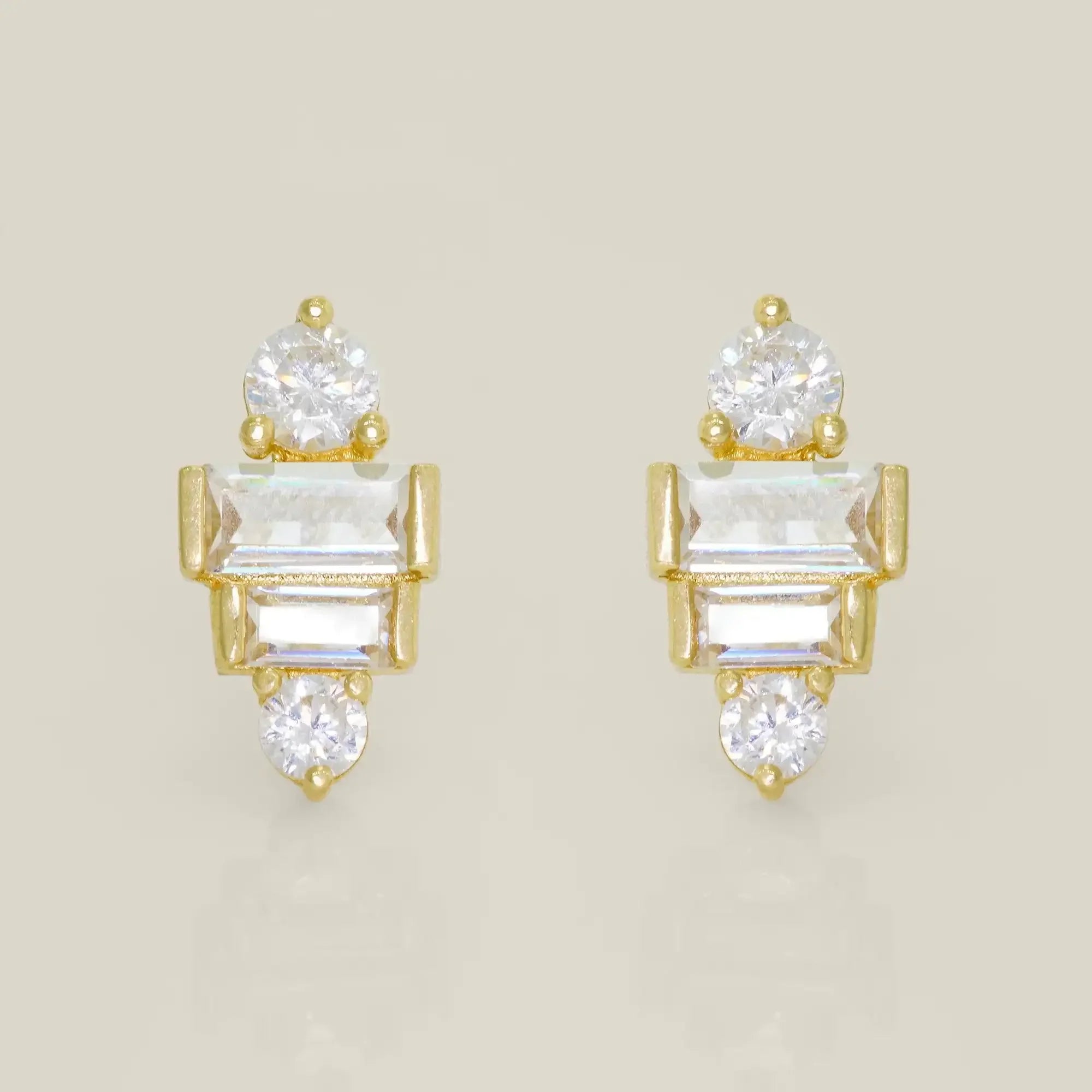 14K Solid Gold Bezel CZ Baguette Stud Earrings – Anygolds