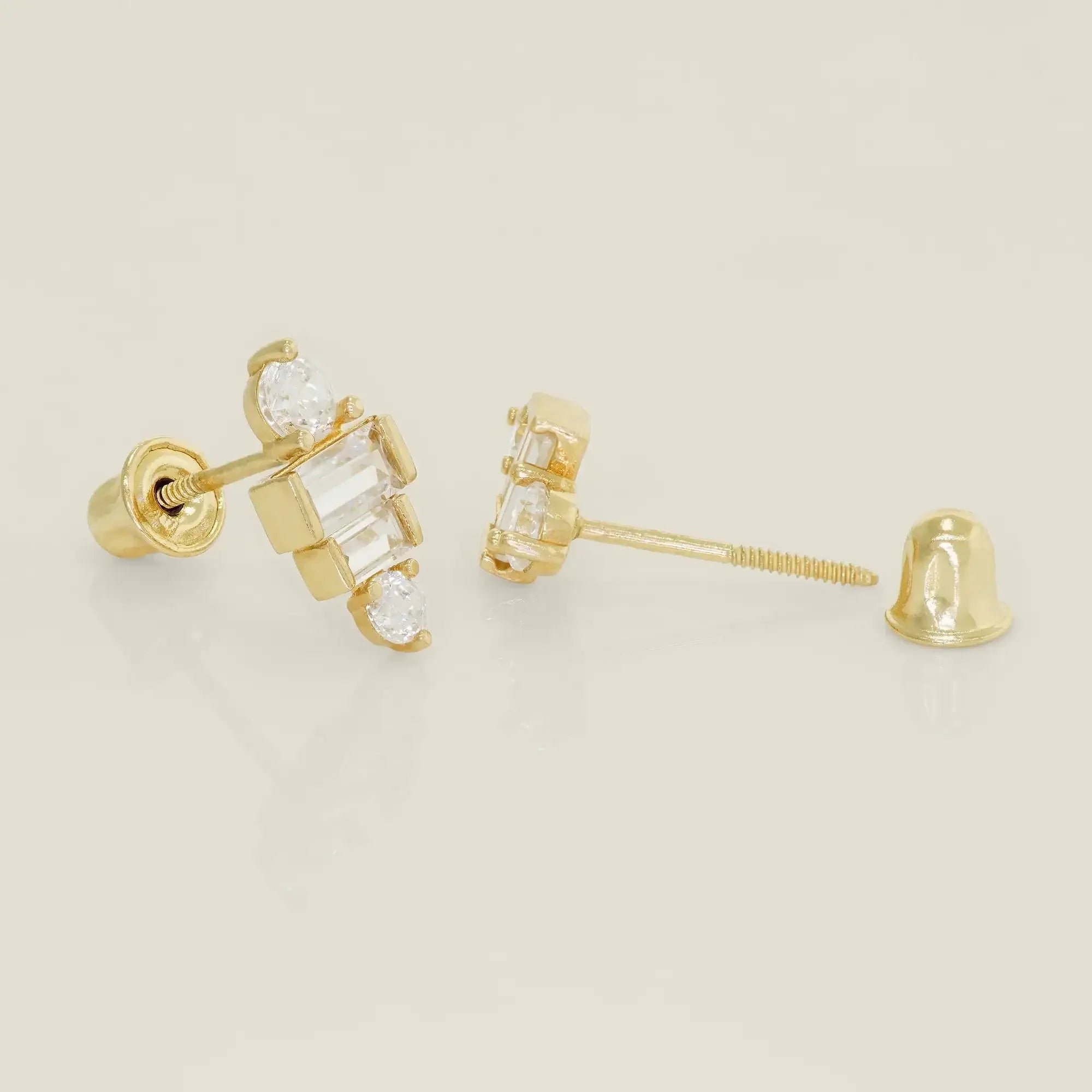 14K Solid Gold Bezel CZ Baguette Stud Earrings – Anygolds