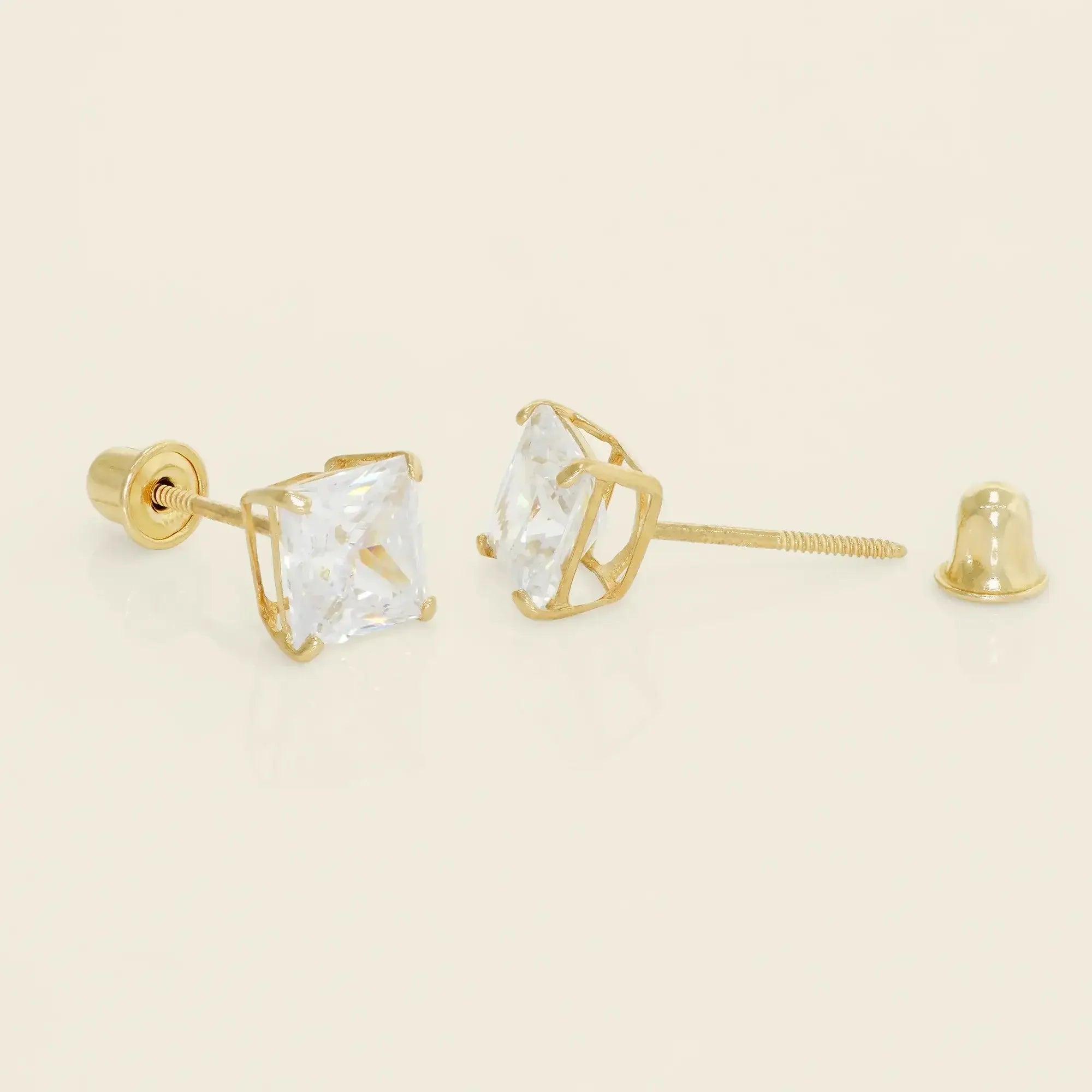 14K Solid Gold CZ Square Stud Earrings – Anygolds