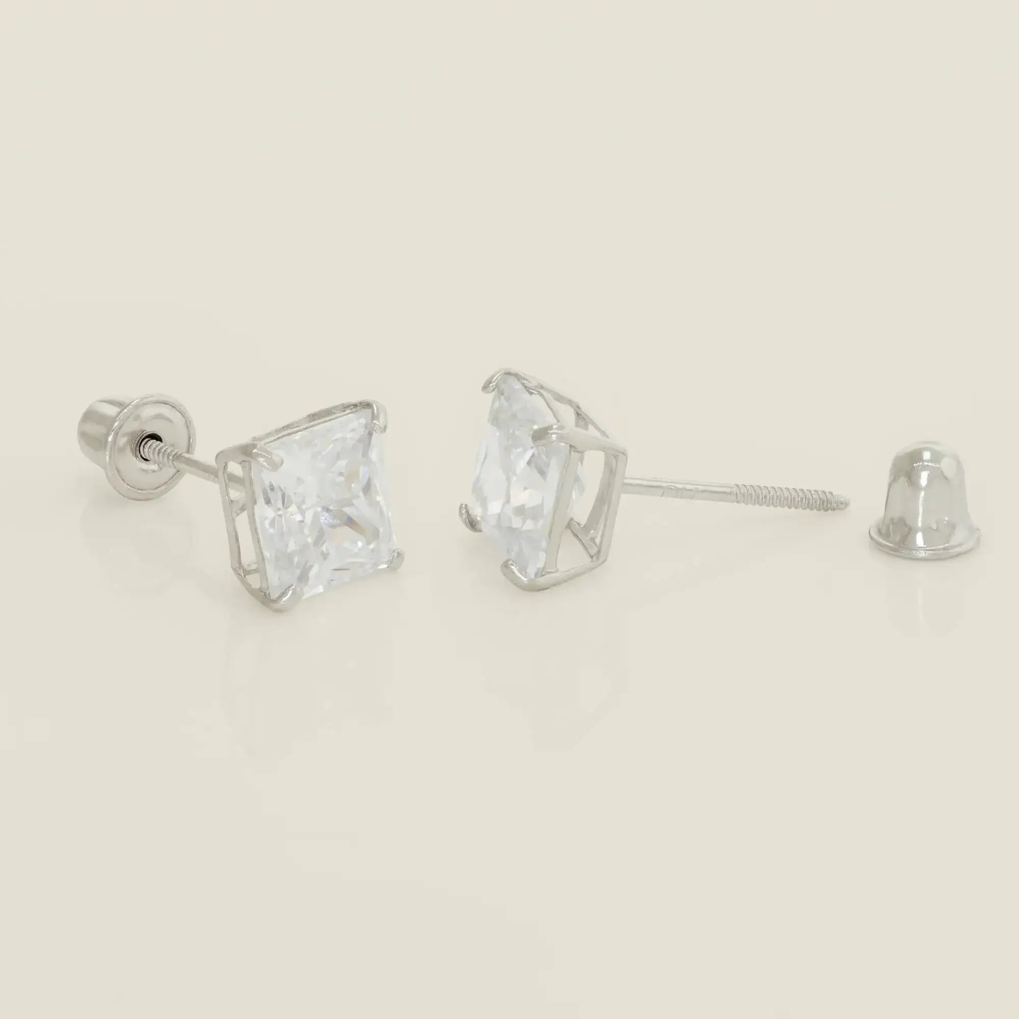 14K Solid Gold CZ Square Stud Earrings – Anygolds
