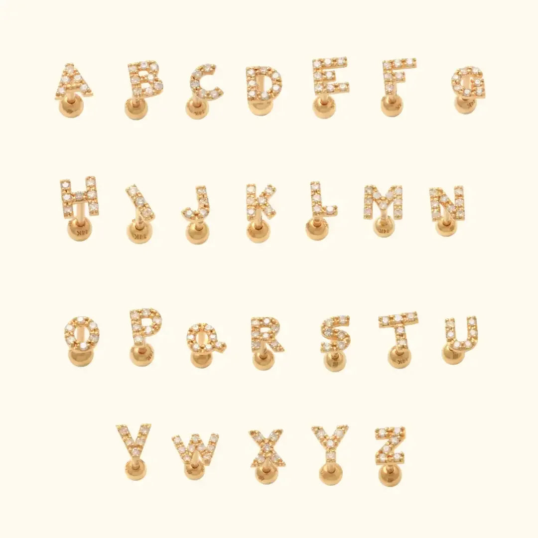 14K Solid Gold Diamond Initial Letter Stud – Anygolds