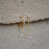 CZ Hoop with Chain Double Stud Earring