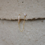 CZ Hoop with Chain Double Stud Earring