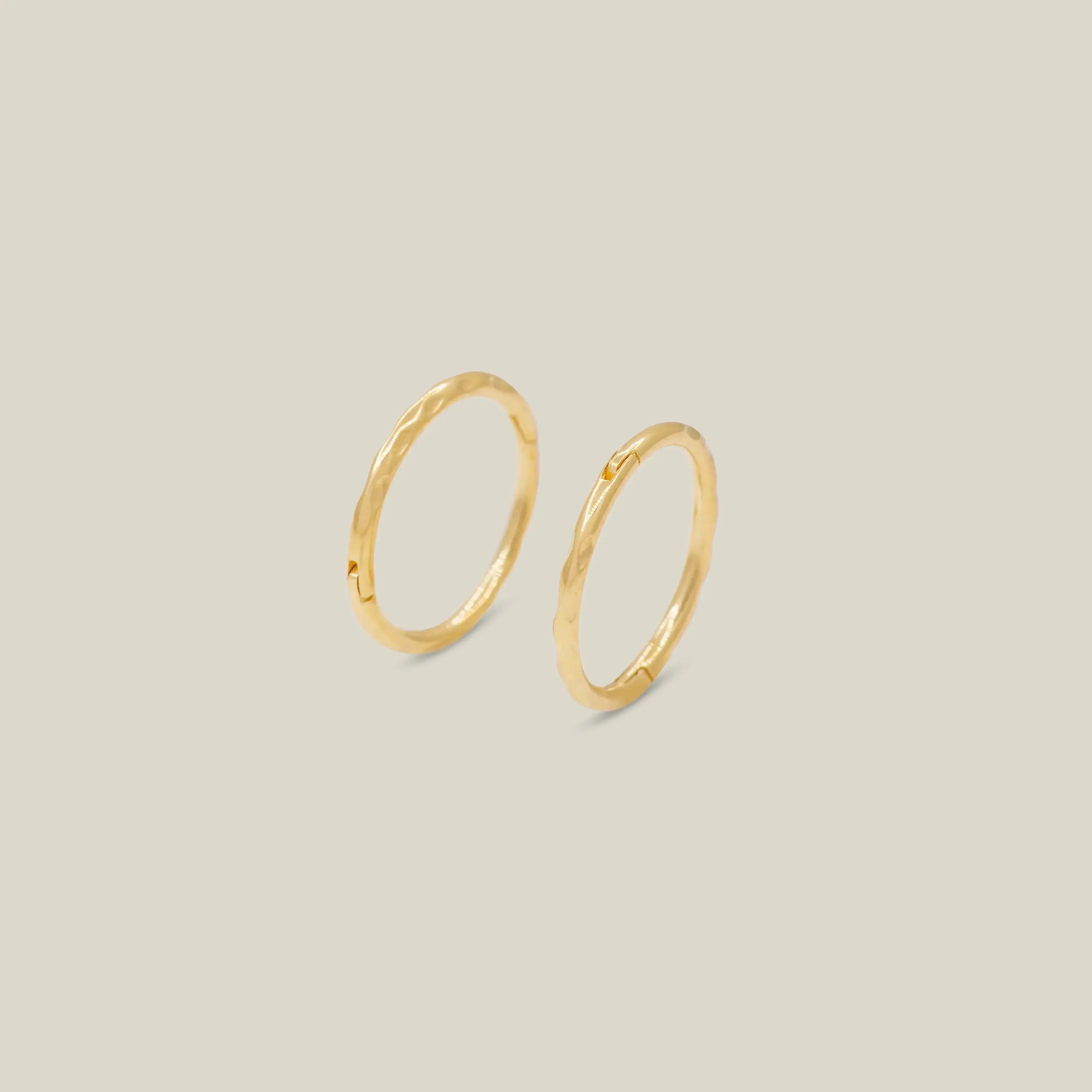 14K Solid Gold Hammered Texture Hoops – Anygolds