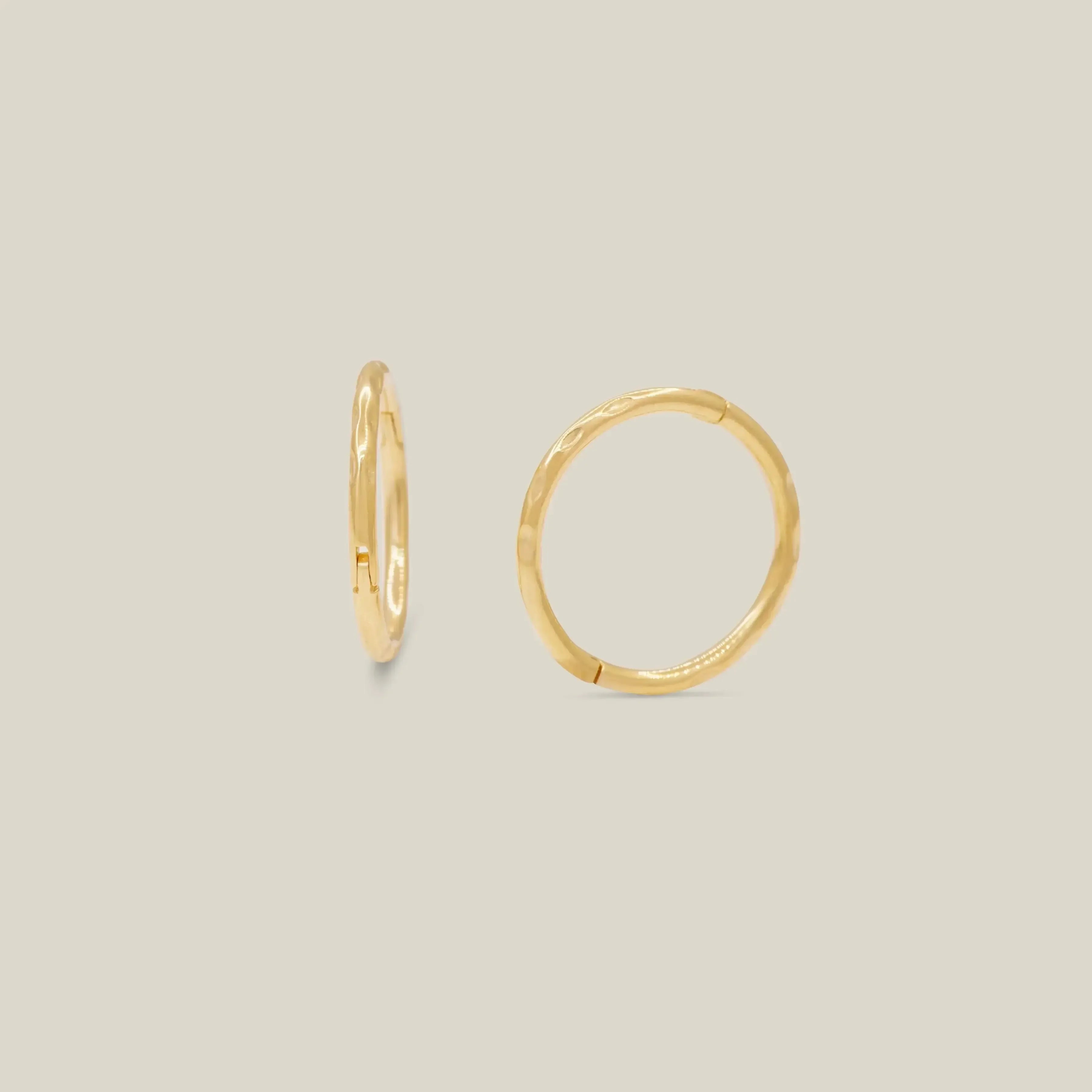 14K Solid Gold Hammered Texture Hoops – Anygolds