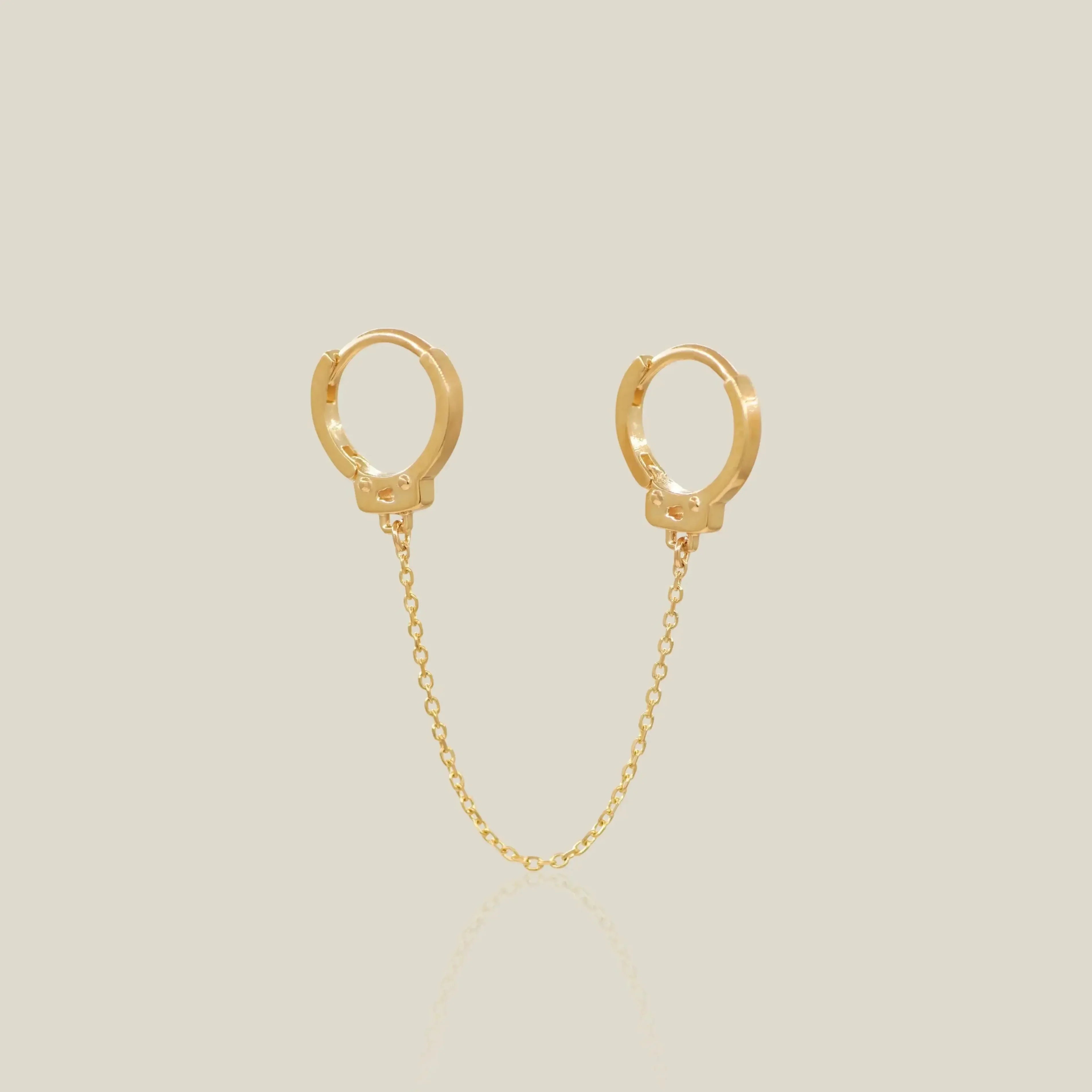 14K Solid Gold Handcuff Chain Double Hoop Earring – Anygolds
