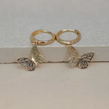 14K Solid Gold Open Butterfly Drop Huggie Earrings – Anygolds