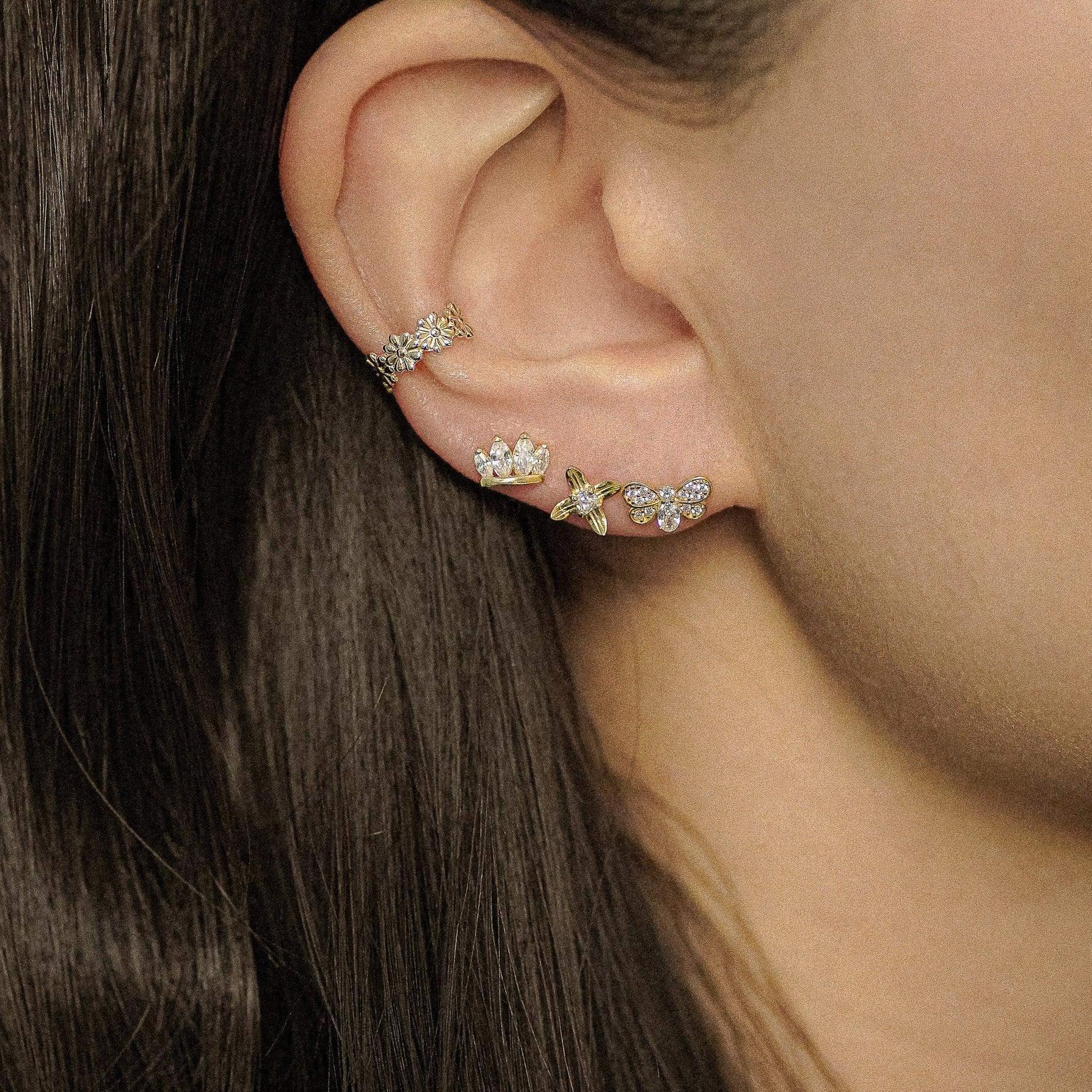 14K Solid Gold Flower Eternity Ear Cuff – Anygolds